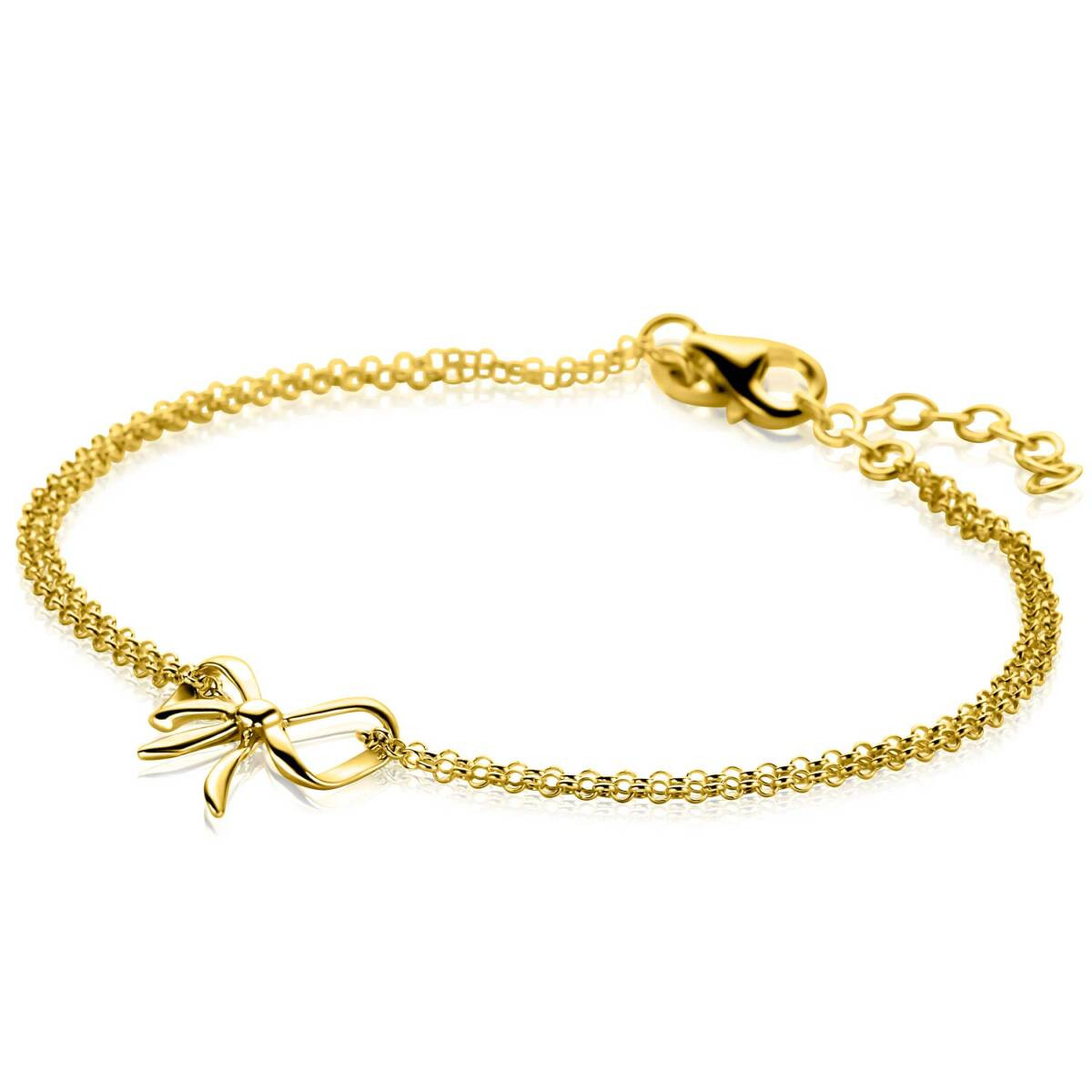 Zinzi ZIA2677 goudkleurige armband met strik en dubbele band 12.5 mm breed - Lengte 17-20 cm