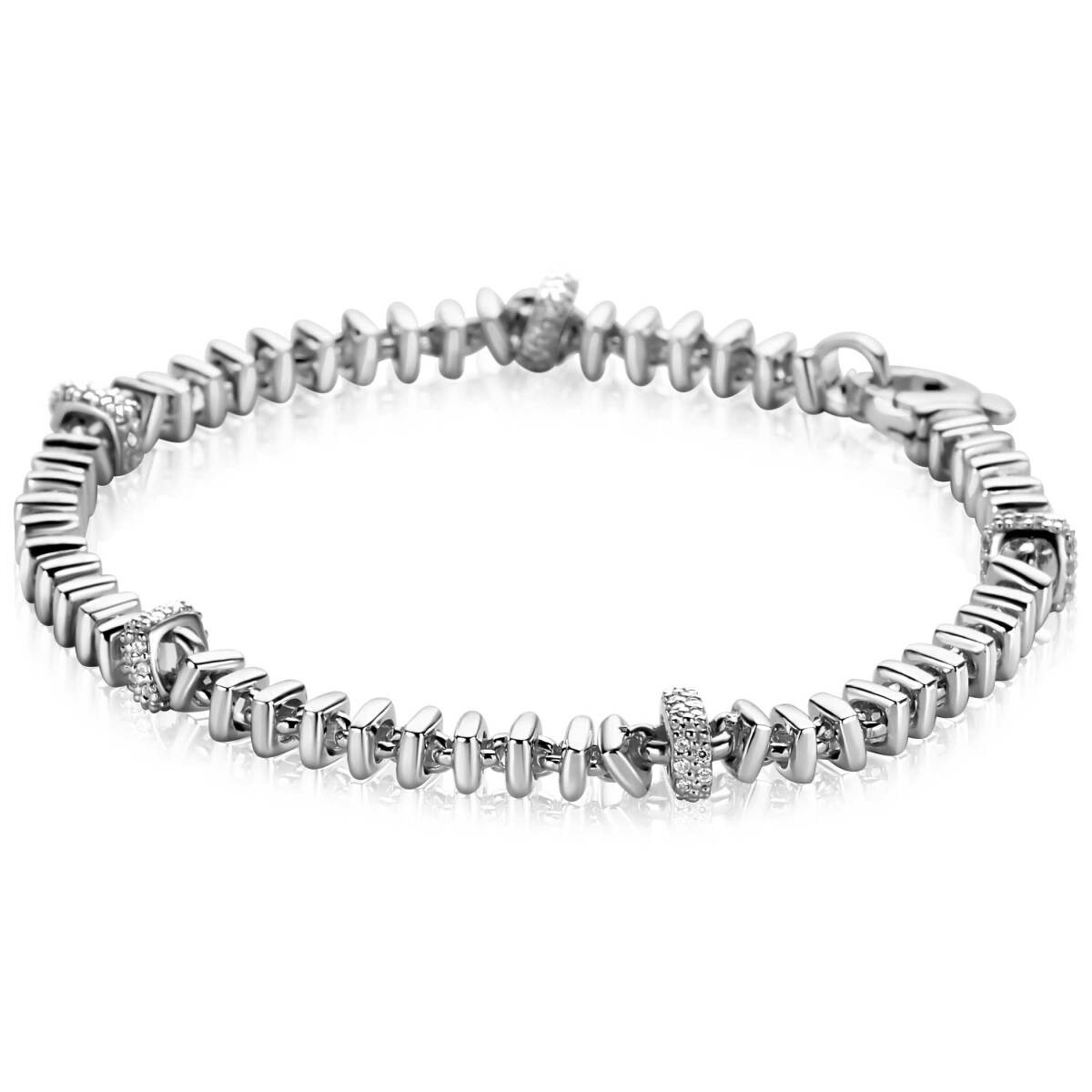 Zinzi ZIA2678 zilveren armband met vierkante schakels en zirkonia 6 mm breed - Lengte 19 cm