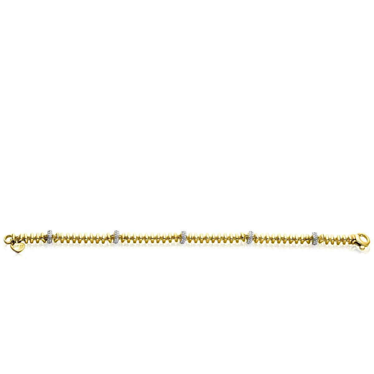Zinzi ZIA2678Y gold plated armband met vierkante schakels en zirkonia's 6 mm breed - Lengte 19 cm