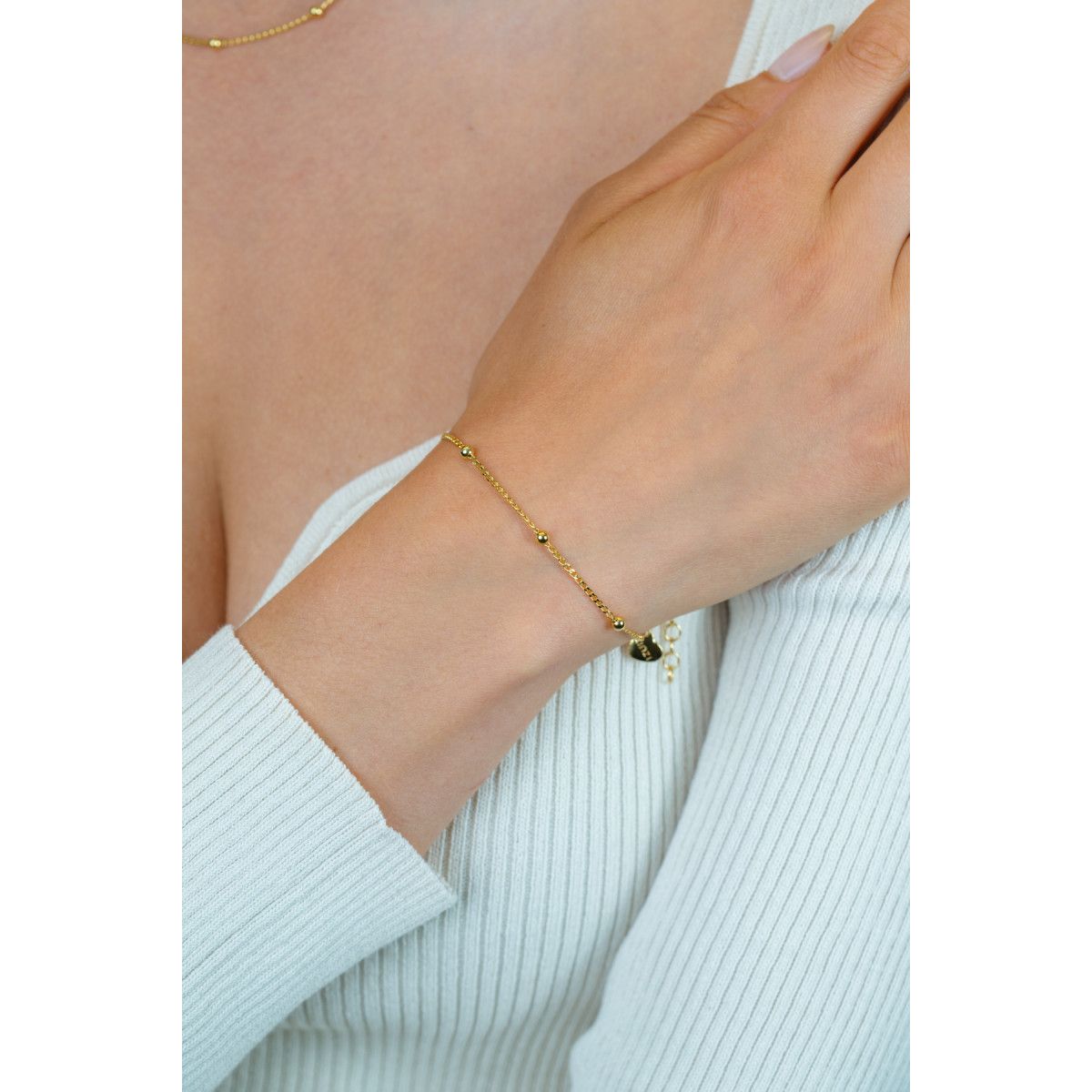 Zinzi ZIA2714G goudkleurige armband met bolletjes en gourmet schakels 3.1 mm breed - Lengte 18-21 cm