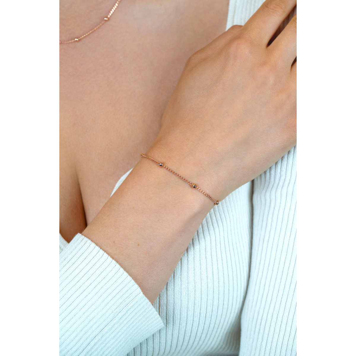 Zinzi ZIA2714R rosé gold plated armband met bolletjes 3.1 mm breed - Lengte 18-21 cm