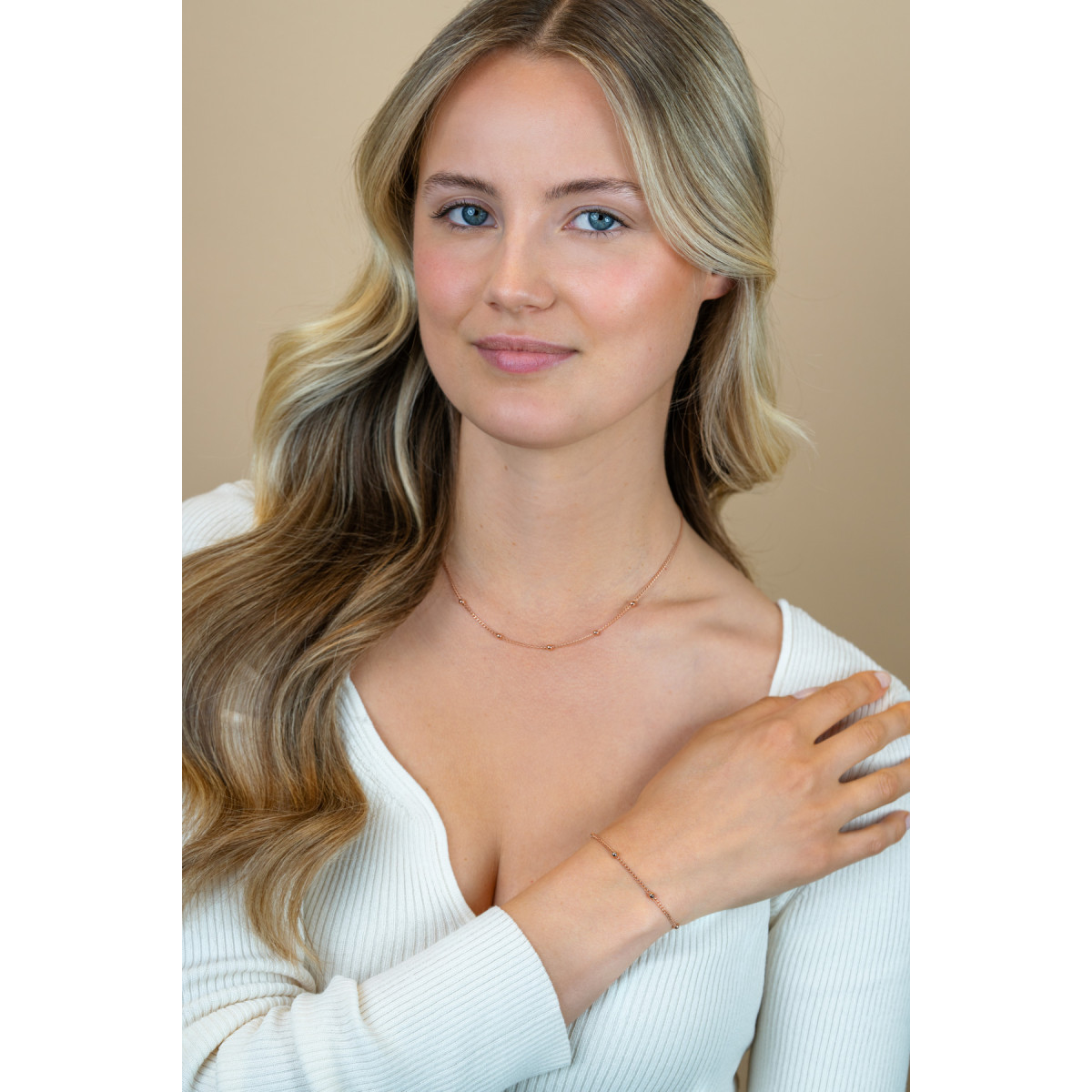 Zinzi ZIA2714R rosé gold plated armband met bolletjes 3.1 mm breed - Lengte 18-21 cm