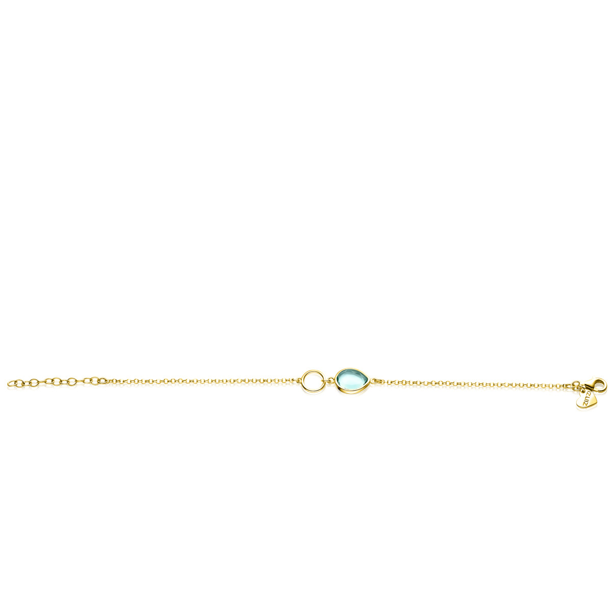 Zinzi ZIA2716G gold plated armband met ovale blauwe steen 9.8 mm breed - Lengte 16-19 cm