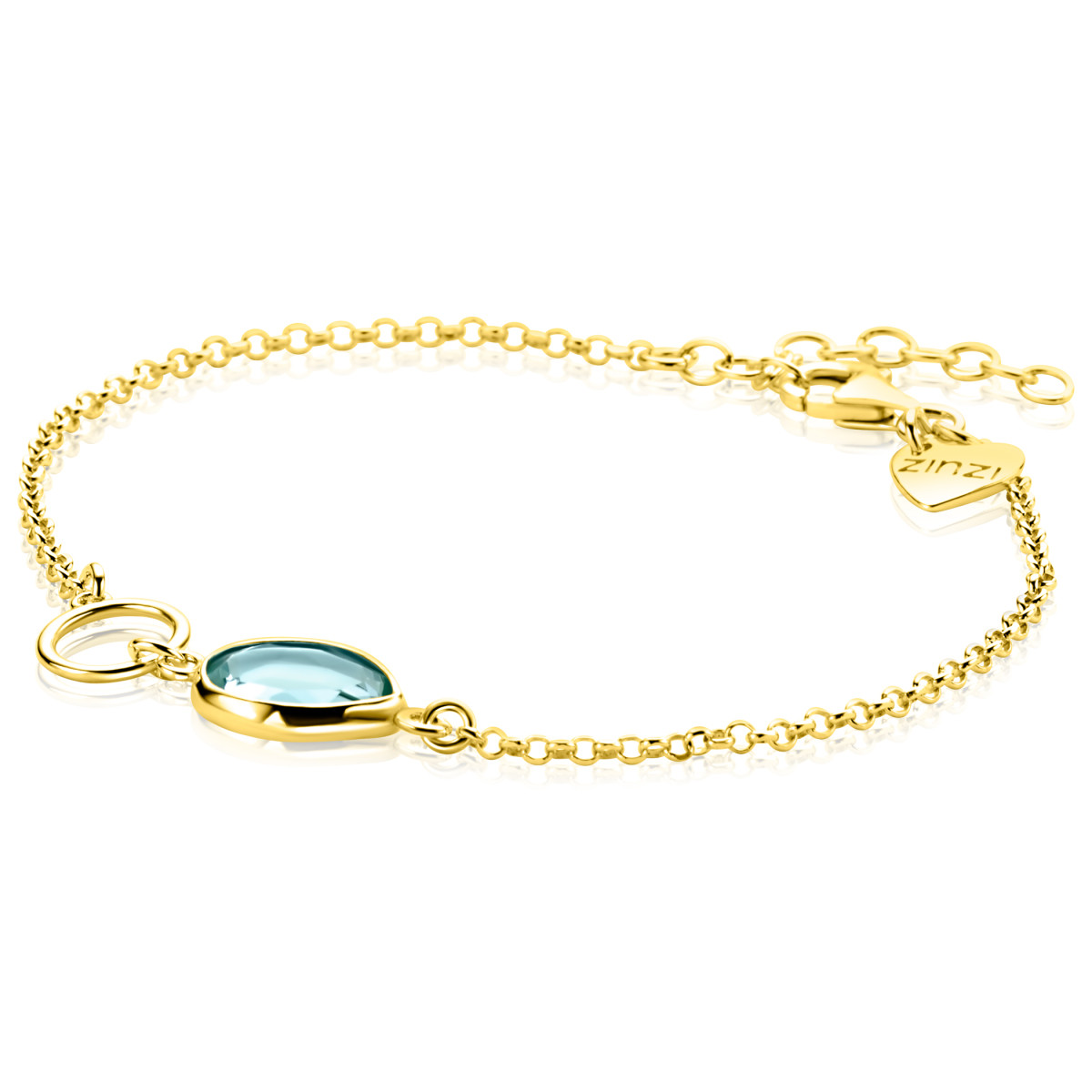 Zinzi ZIA2716G gold plated armband met ovale blauwe steen 9.8 mm breed - Lengte 16-19 cm