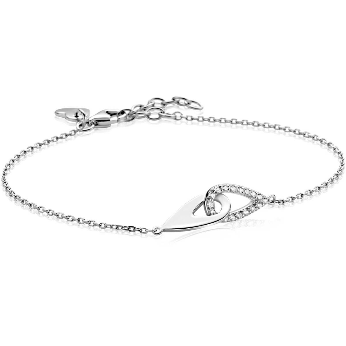 Zinzi ZIA2768 zilveren armband met 2 druppels en zirkonia 7.3 mm breed - Lengte 17-20 cm