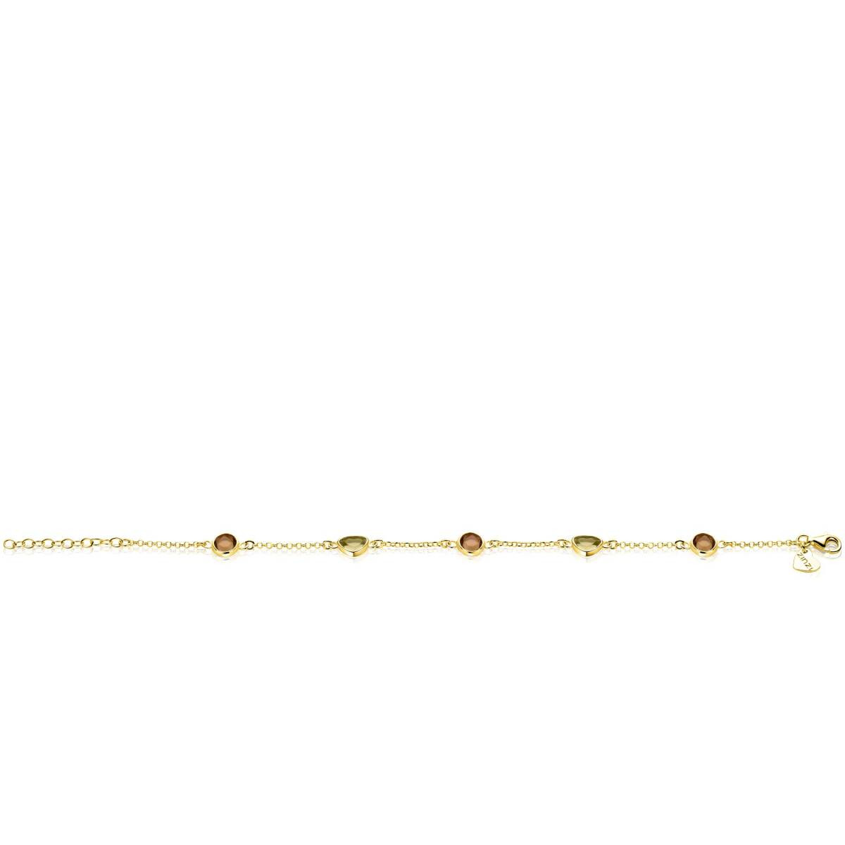 Zinzi ZIA2770 gold plated armband met bruin groene zirkonia 7.2 mm breed - Lengte 17.5-20.5 cm