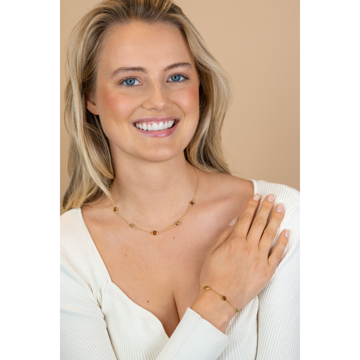 Zinzi ZIA2770 gold plated armband met bruin groene zirkonia 7.2 mm breed - Lengte 17.5-20.5 cm
