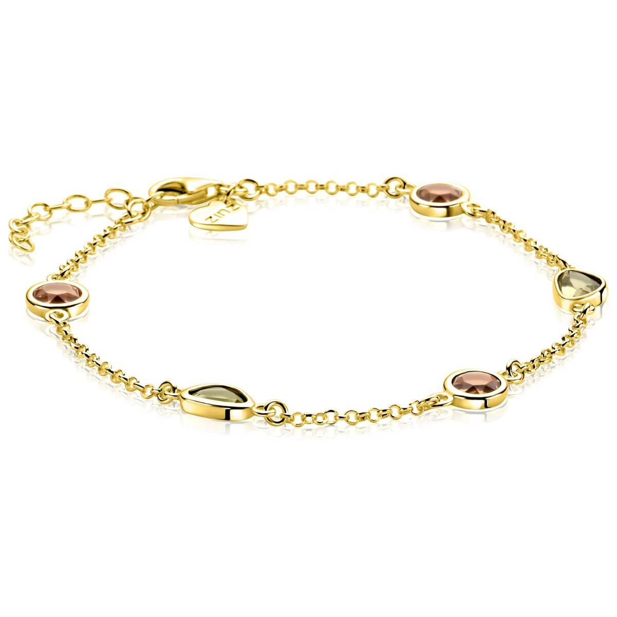 Zinzi ZIA2770 gold plated armband met bruin groene zirkonia 7.2 mm breed - Lengte 17.5-20.5 cm