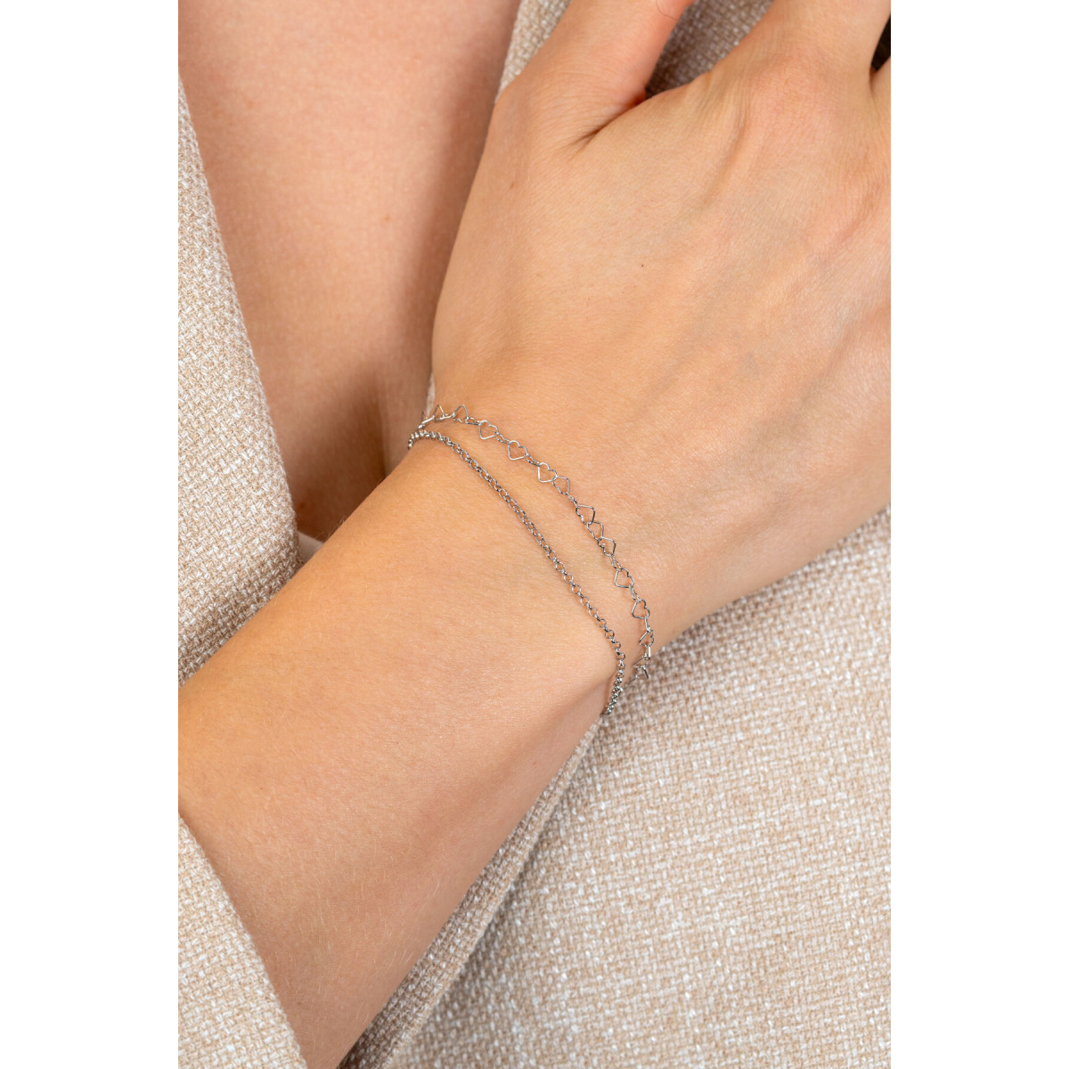 Zinzi ZIA2775 dubbele zilveren armband met hartjes- en ronde schakels 5.3 mm breed - Lengte 16-19 cm