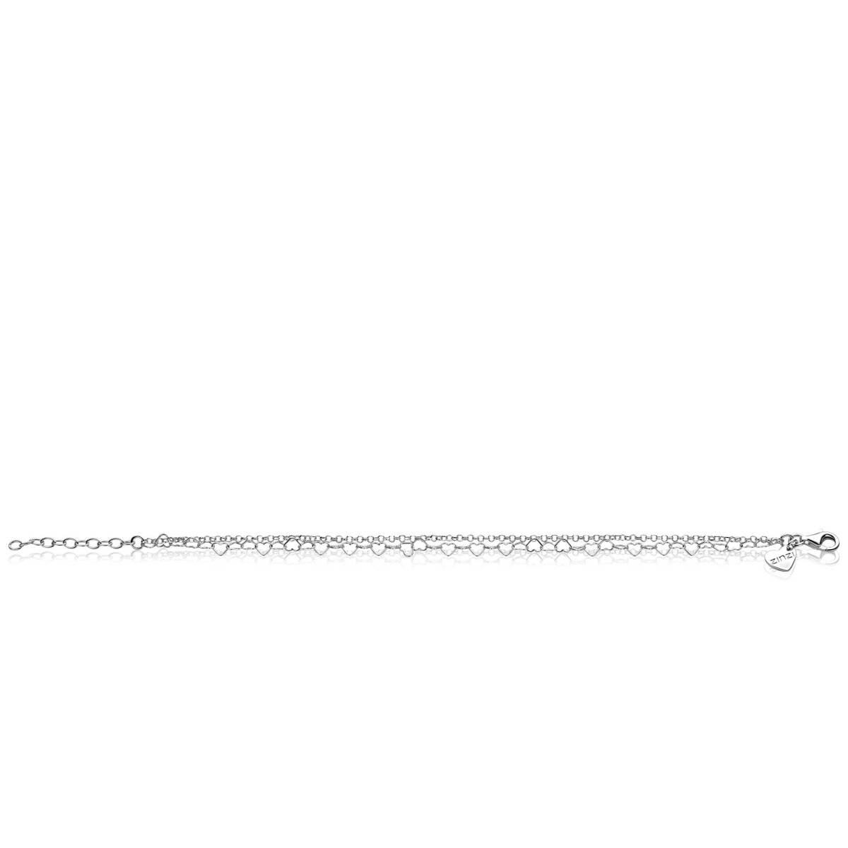 Zinzi ZIA2775 dubbele zilveren armband met hartjes- en ronde schakels 5.3 mm breed - Lengte 16-19 cm