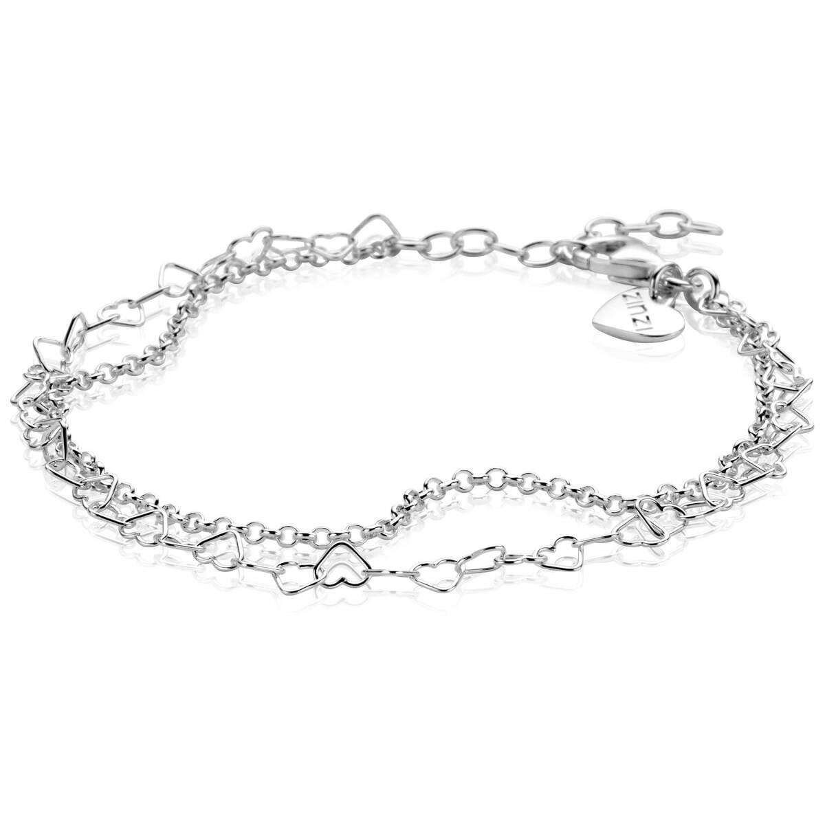 Zinzi ZIA2775 dubbele zilveren armband met hartjes- en ronde schakels 5.3 mm breed - Lengte 16-19 cm