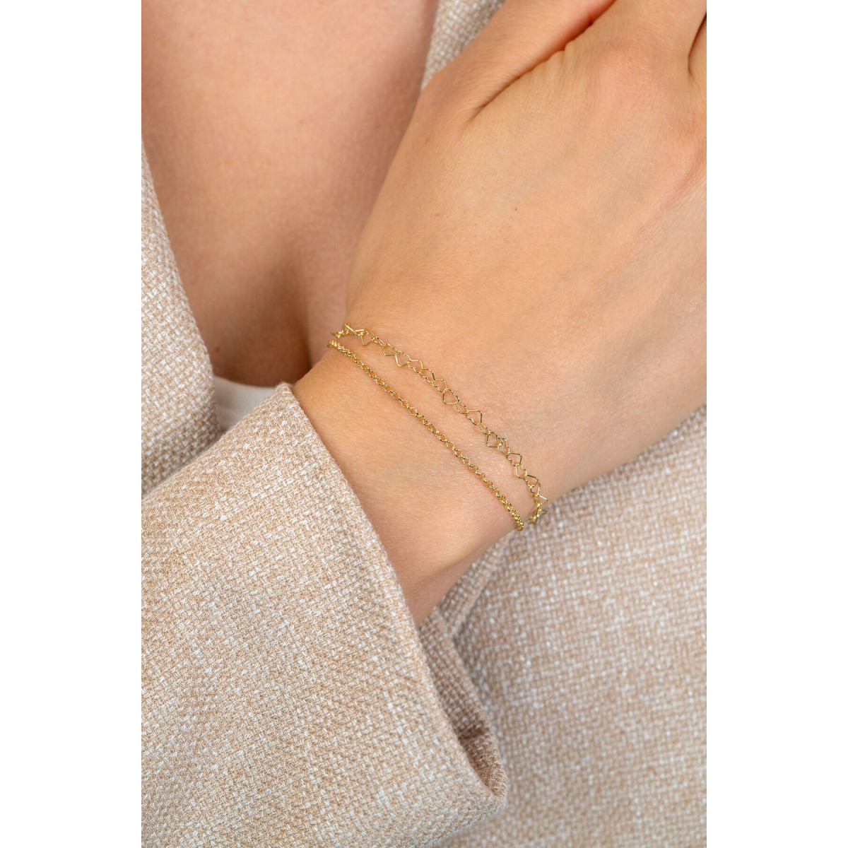 Zinzi ZIA2775G goudkleurige armband met hart- en jasseron schakels 5.3 mm breed - Lengte 16-18.5 cm