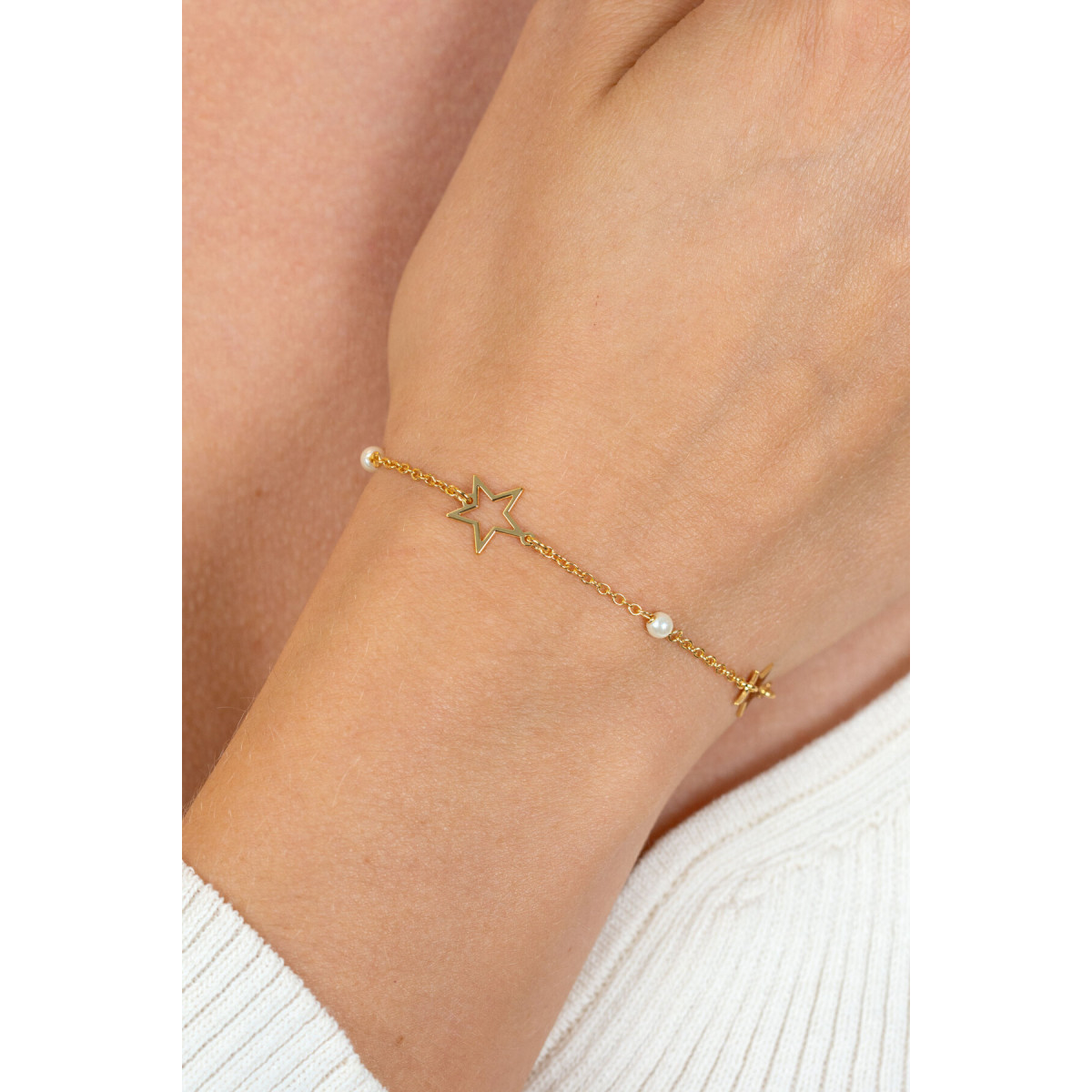 Zinzi ZIA2780 goudkleurige armband met sterren en parels 10 mm breed - Lengte 17-20 cm