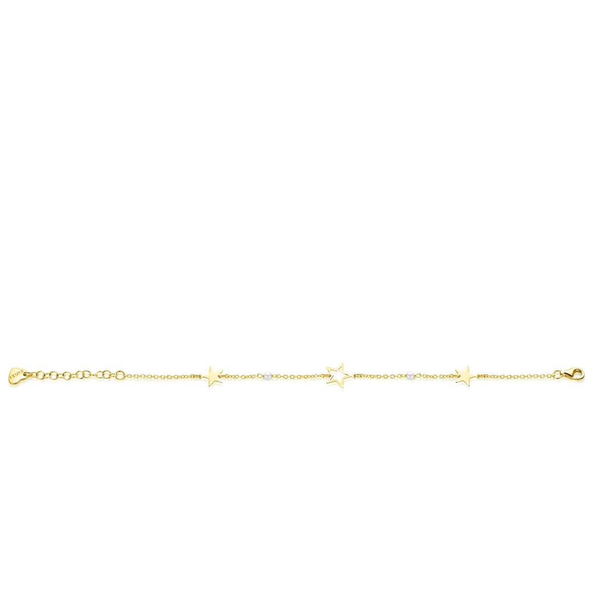 Zinzi ZIA2780 goudkleurige armband met sterren en parels 10 mm breed - Lengte 17-20 cm