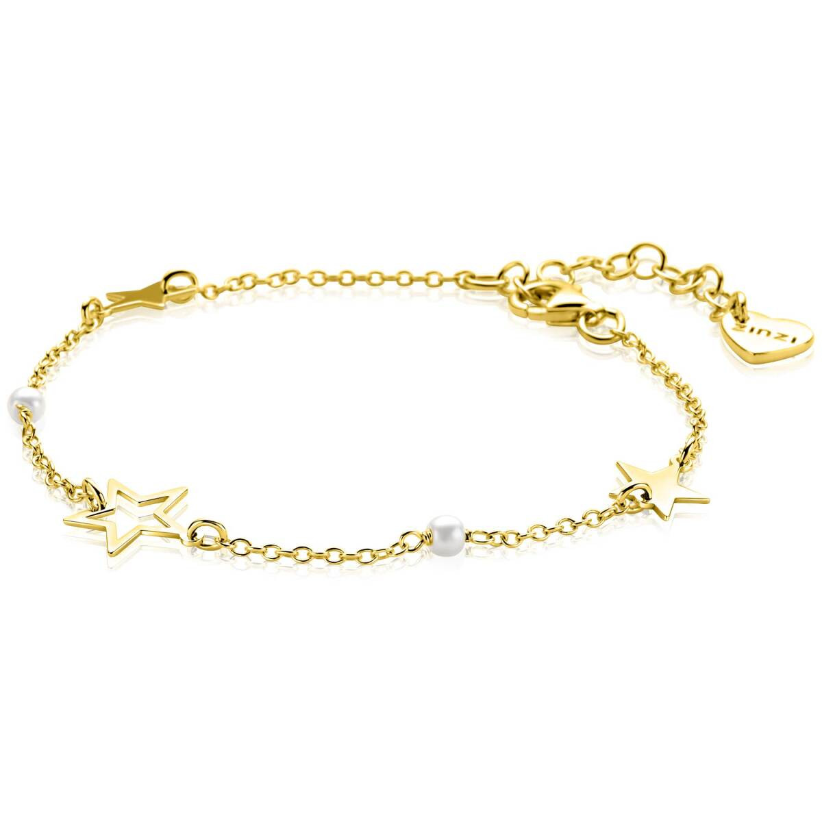 Zinzi ZIA2780 goudkleurige armband met sterren en parels 10 mm breed - Lengte 17-20 cm