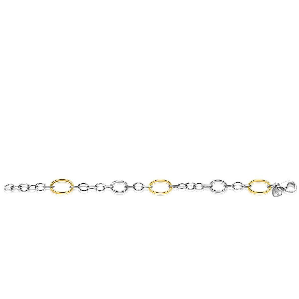 Zinzi ZIA2785 zilveren schakelarmband met 3 gold plated schakels 11 mm breed - Lengte 17-20 cm