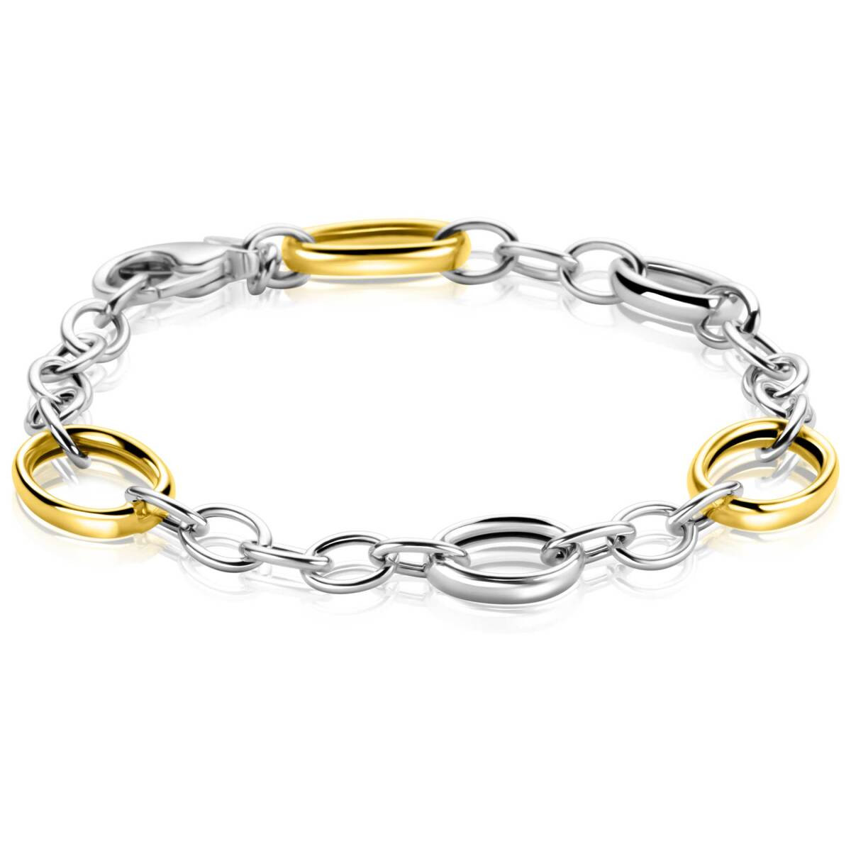 Zinzi ZIA2785 zilveren schakelarmband met 3 gold plated schakels 11 mm breed - Lengte 17-20 cm