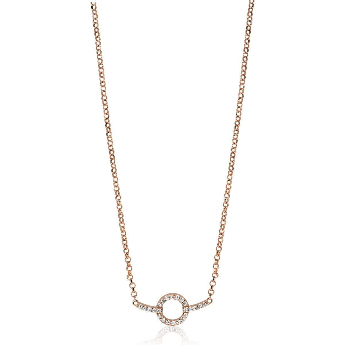 Zinzi ZIC1063R rosékleurige ketting met ronde zirkonia 11 mm breed - Lengte 42-45 cm