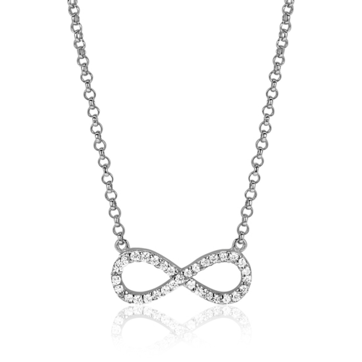Zinzi ZIC1065 zilveren infinity ketting met zirkonia 6 mm breed - Lengte 42-45 cm