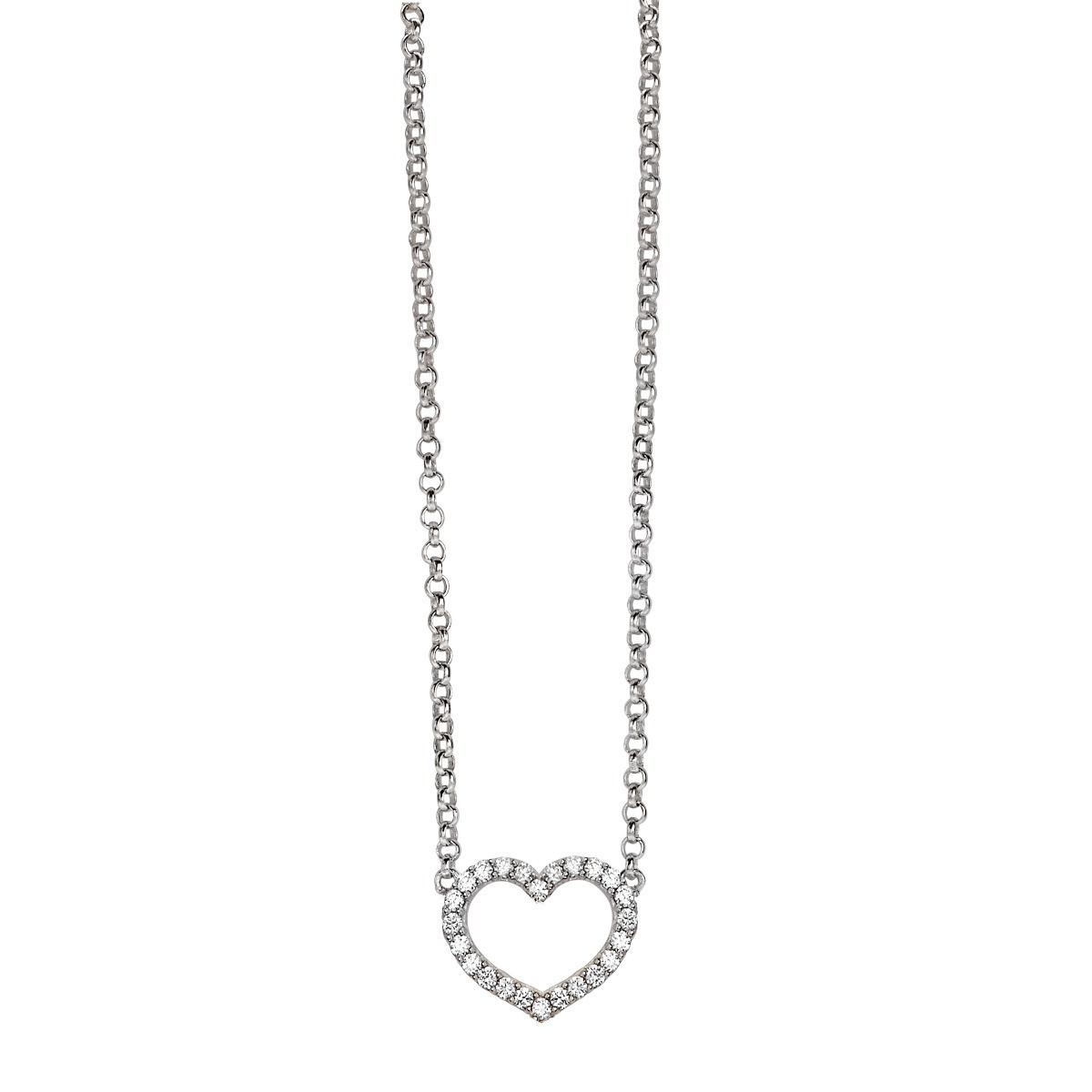 Zinzi ZIC1098 zilveren ketting met hart zirkonia 24 mm breed - Lengte 42-45 cm