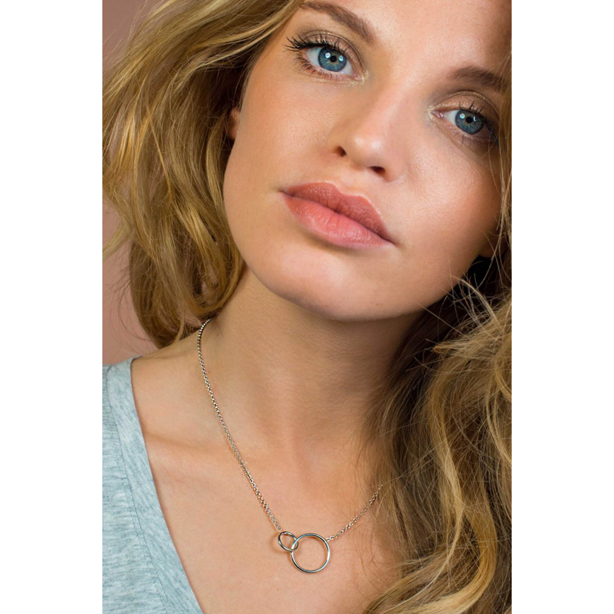 Zinzi ZIC1278 zilveren ketting met hanger twee cirkels 18 mm breed - Lengte 42-45 cm