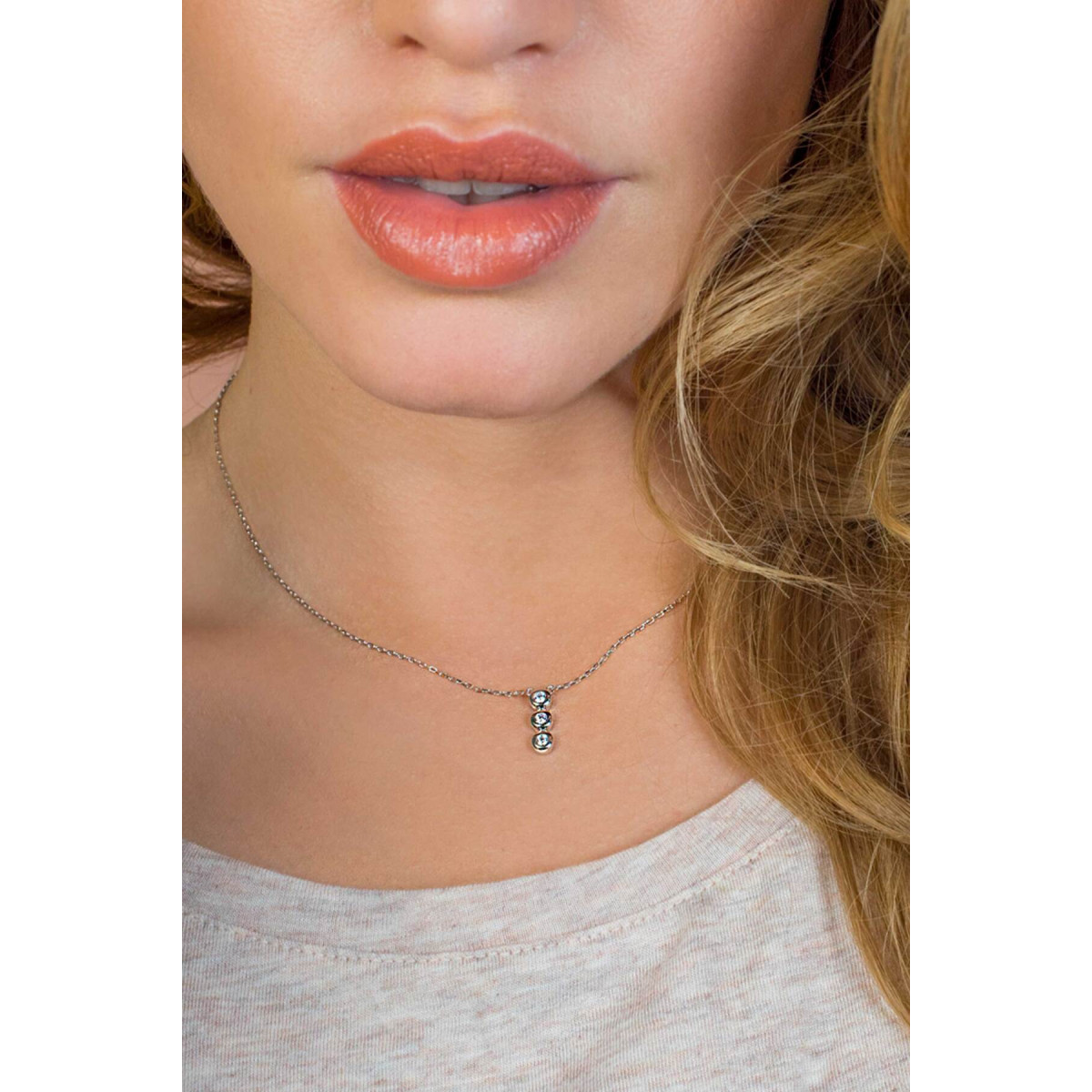 Zinzi ZIC1443 zilveren ketting met hanger drie zirkonia's 14 mm breed - Lengte 45 cm