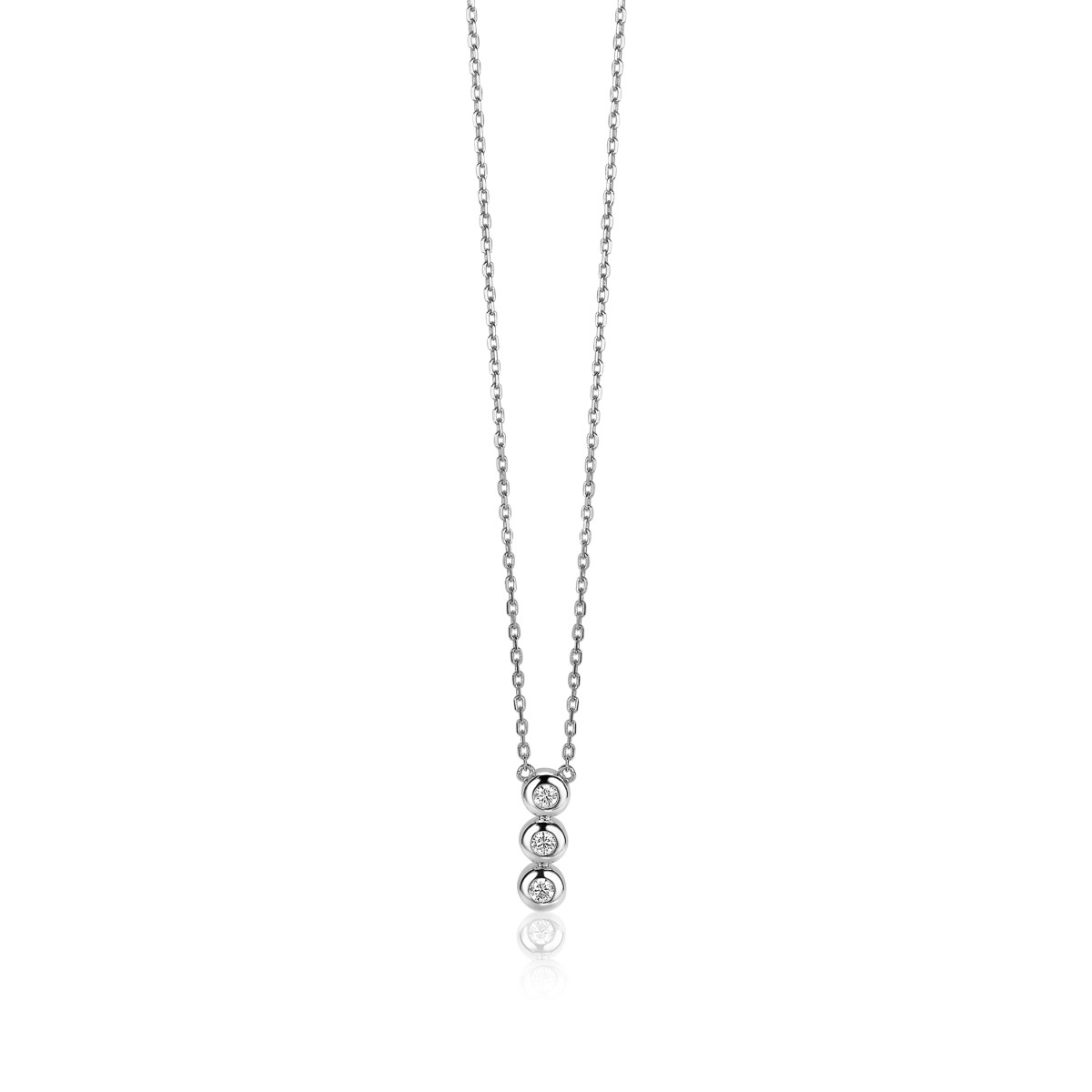 Zinzi ZIC1443 zilveren ketting met hanger drie zirkonia's 14 mm breed - Lengte 45 cm