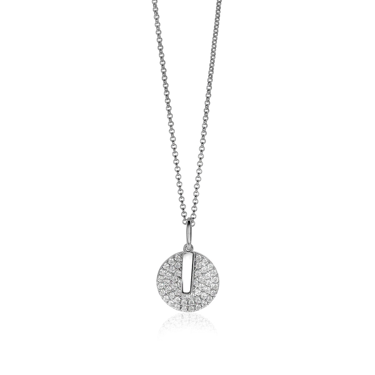 Zinzi ZIC1444 zilveren ketting met hanger zirkonia 17 mm breed - Lengte 45 cm
