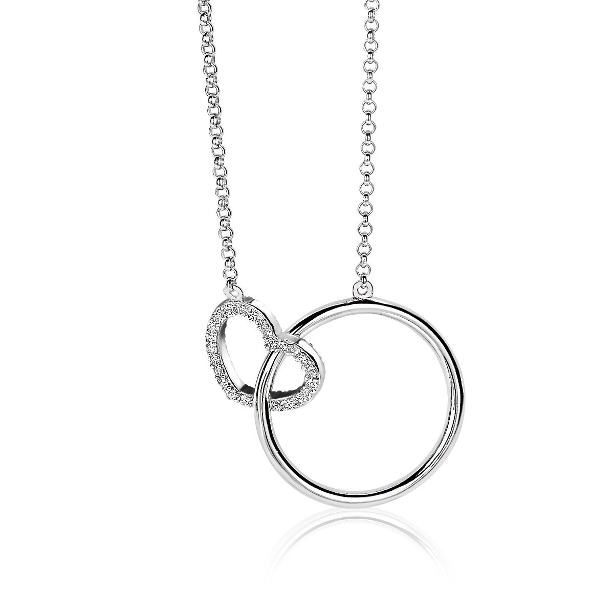 Zinzi ZIC1483 zilveren ketting met hanger hart en cirkel 21 mm breed - Lengte 40-45 cm
