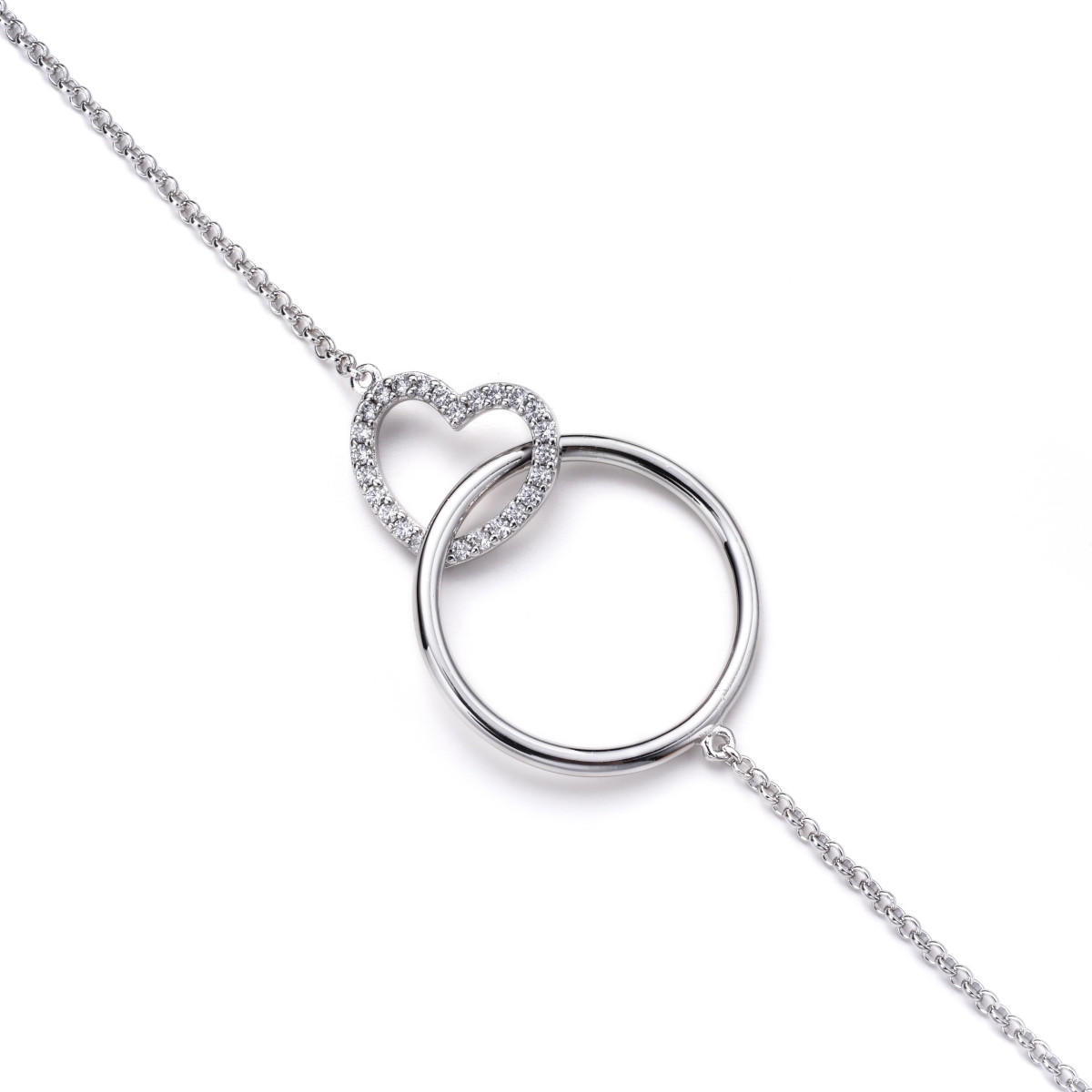 Zinzi ZIC1483 zilveren ketting met hanger hart en cirkel 21 mm breed - Lengte 40-45 cm