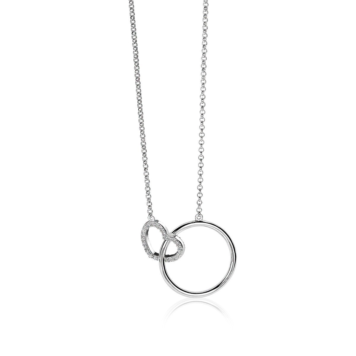 Zinzi ZIC1483 zilveren ketting met hanger hart en cirkel 21 mm breed - Lengte 40-45 cm