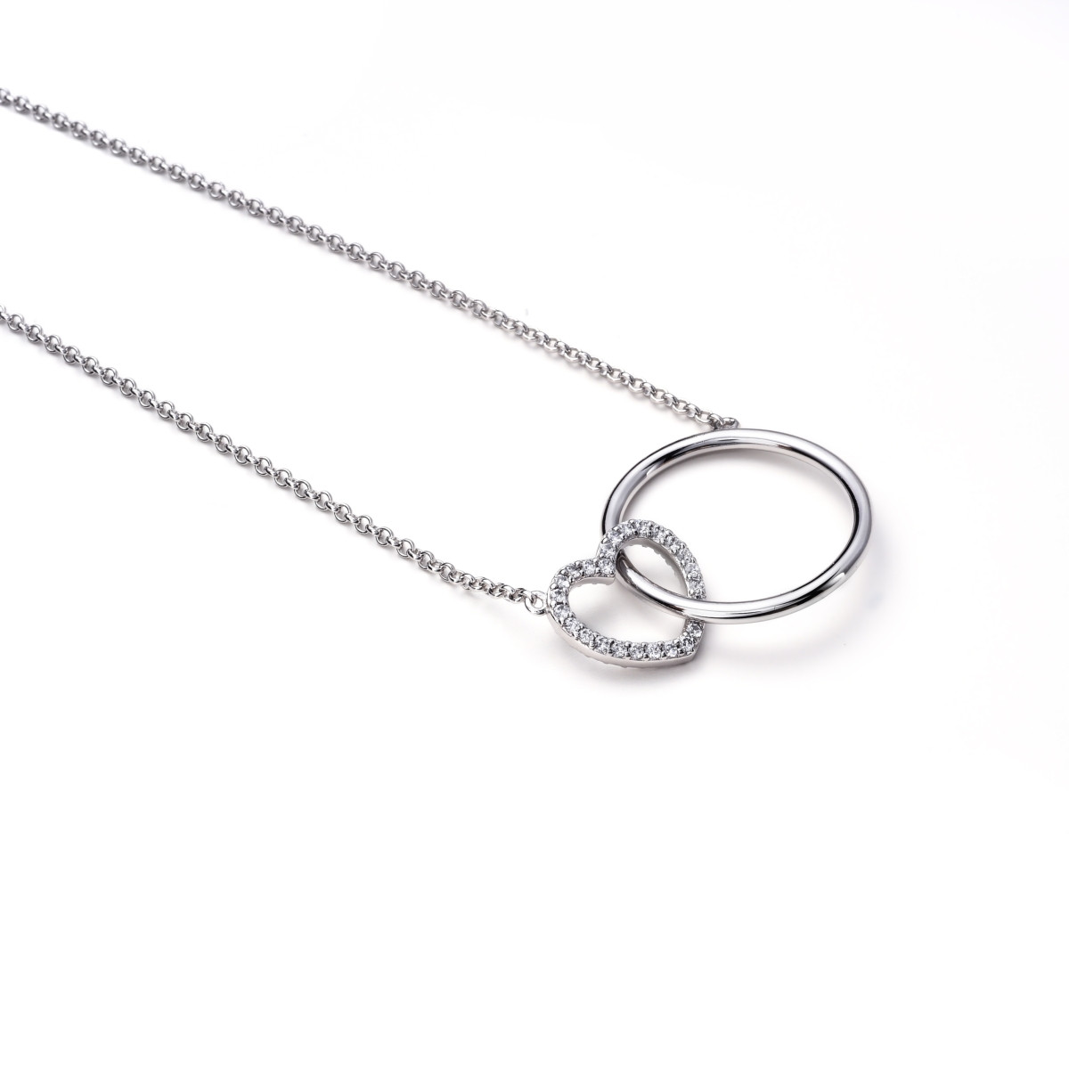 Zinzi ZIC1483 zilveren ketting met hanger hart en cirkel 21 mm breed - Lengte 40-45 cm