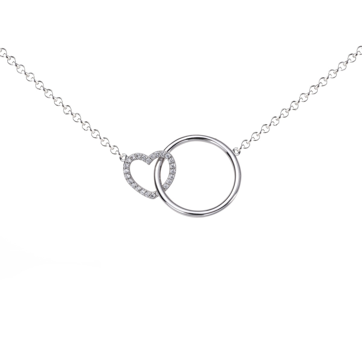 Zinzi ZIC1483 zilveren ketting met hanger hart en cirkel 21 mm breed - Lengte 40-45 cm