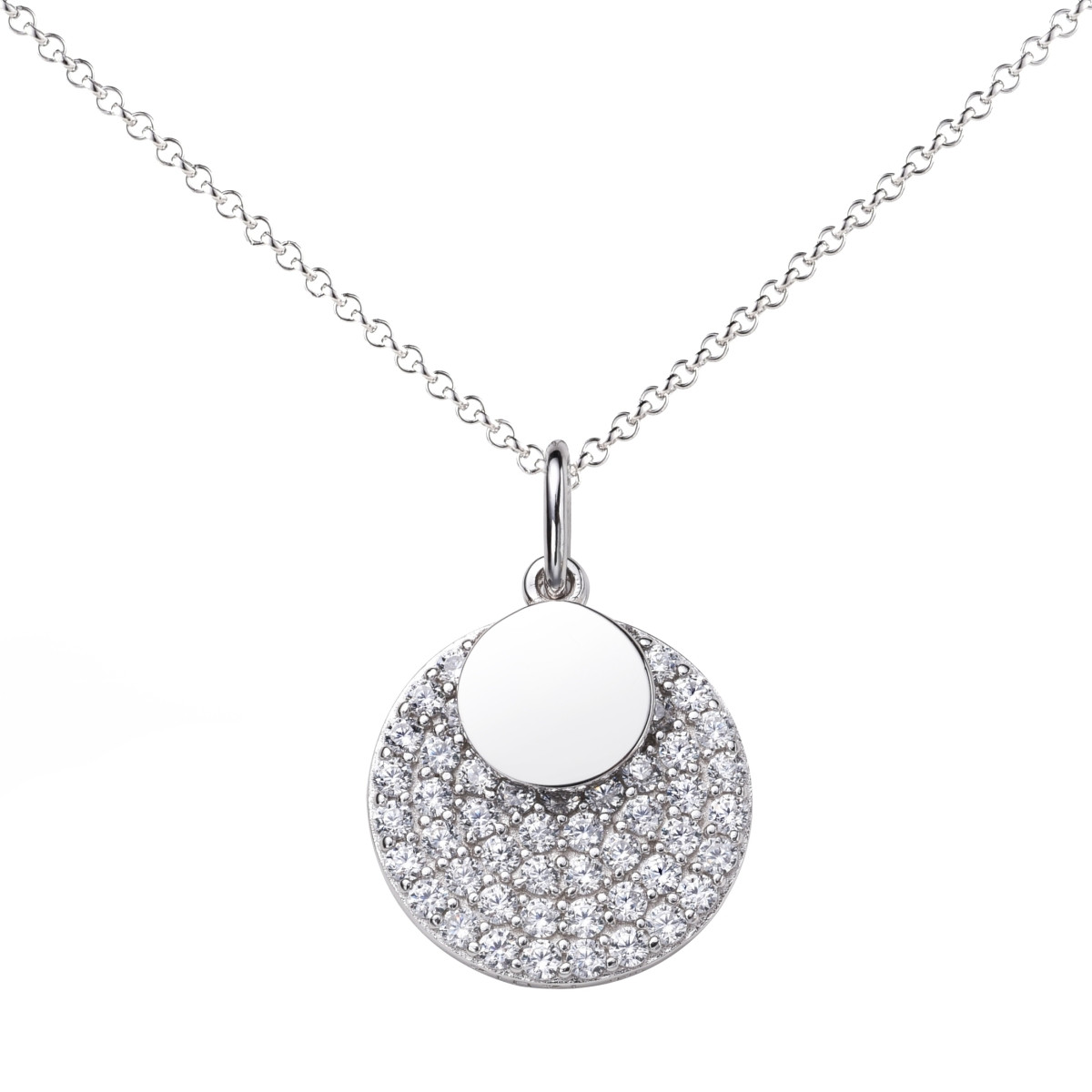 Zinzi ZIC1572 zilverkleurige ketting met ronde zirkonia hanger 17 mm - Lengte 40-45 cm