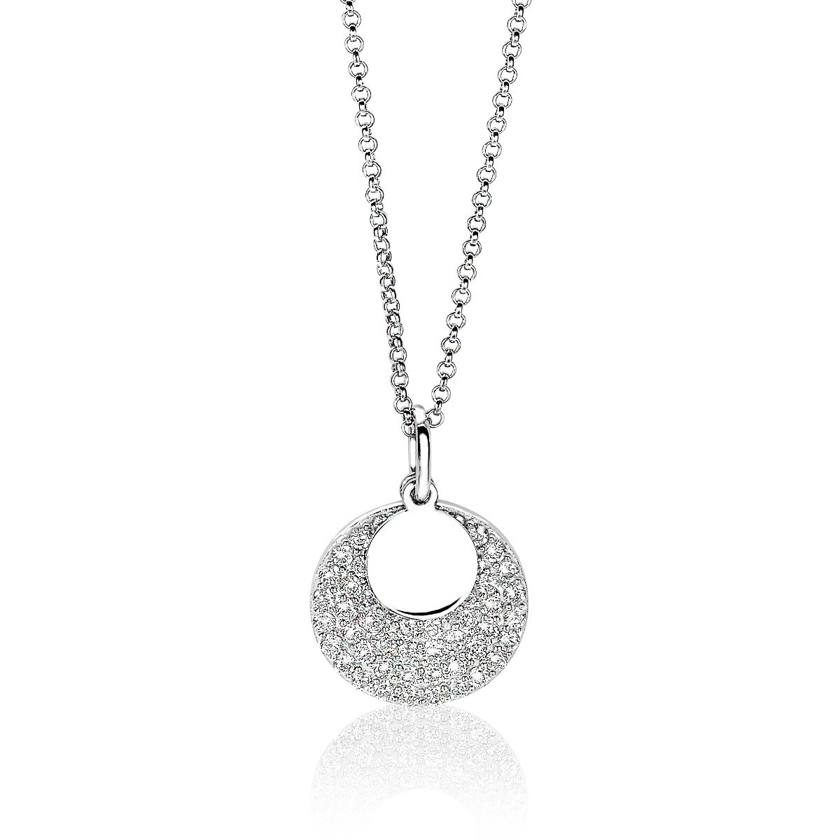 Zinzi ZIC1572 zilverkleurige ketting met ronde zirkonia hanger 17 mm - Lengte 40-45 cm