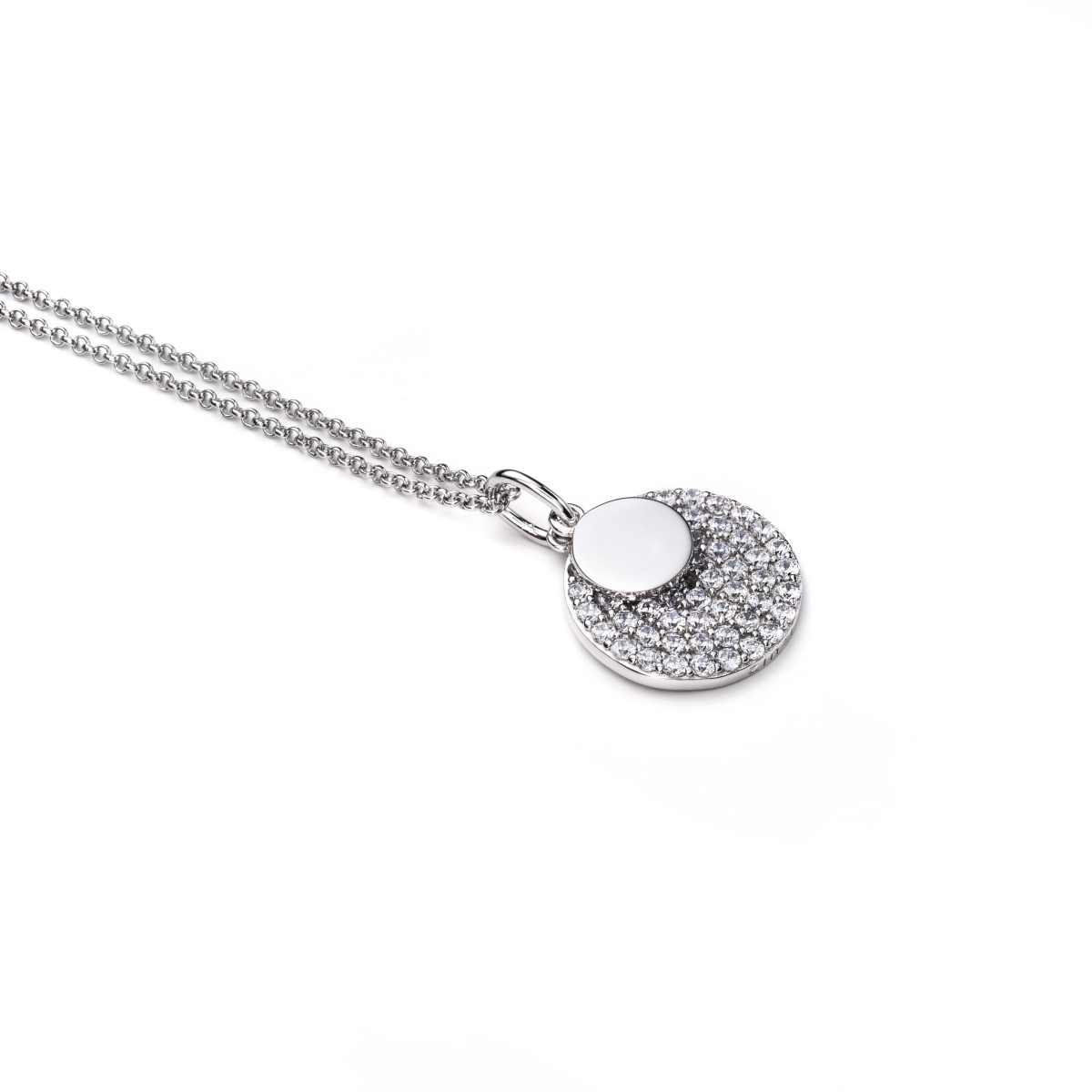 Zinzi ZIC1572 zilverkleurige ketting met ronde zirkonia hanger 17 mm - Lengte 40-45 cm