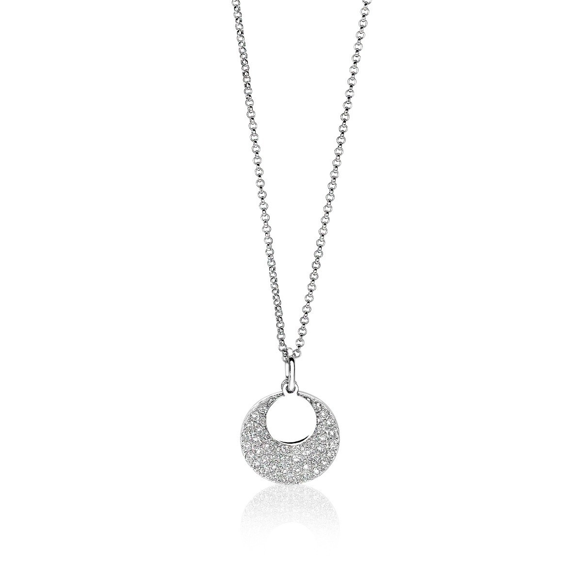 Zinzi ZIC1572 zilverkleurige ketting met ronde zirkonia hanger 17 mm - Lengte 40-45 cm