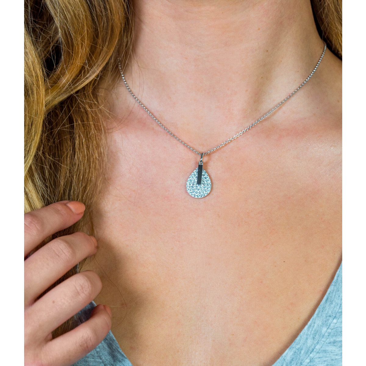 Zinzi ZIC1573 zilveren ketting met hanger druppel zirkonia 14 mm breed - Lengte 40-45 cm