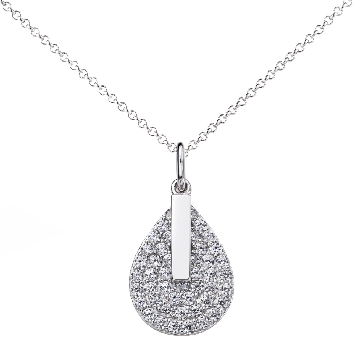 Zinzi ZIC1573 zilveren ketting met hanger druppel zirkonia 14 mm breed - Lengte 40-45 cm