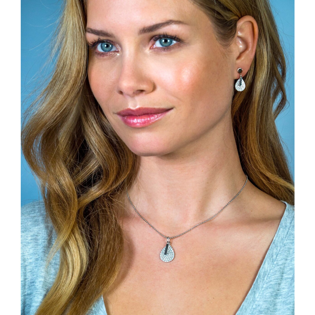 Zinzi ZIC1573 zilveren ketting met hanger druppel zirkonia 14 mm breed - Lengte 40-45 cm