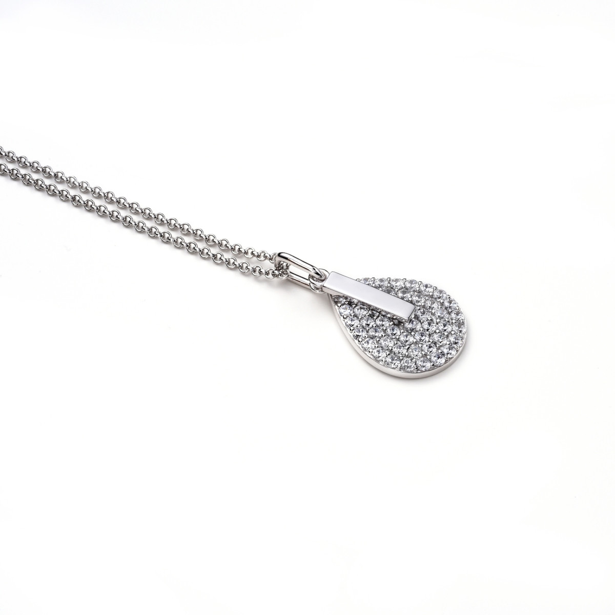 Zinzi ZIC1573 zilveren ketting met hanger druppel zirkonia 14 mm breed - Lengte 40-45 cm