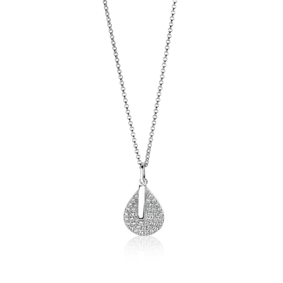 Zinzi ZIC1573 zilveren ketting met hanger druppel zirkonia 14 mm breed - Lengte 40-45 cm
