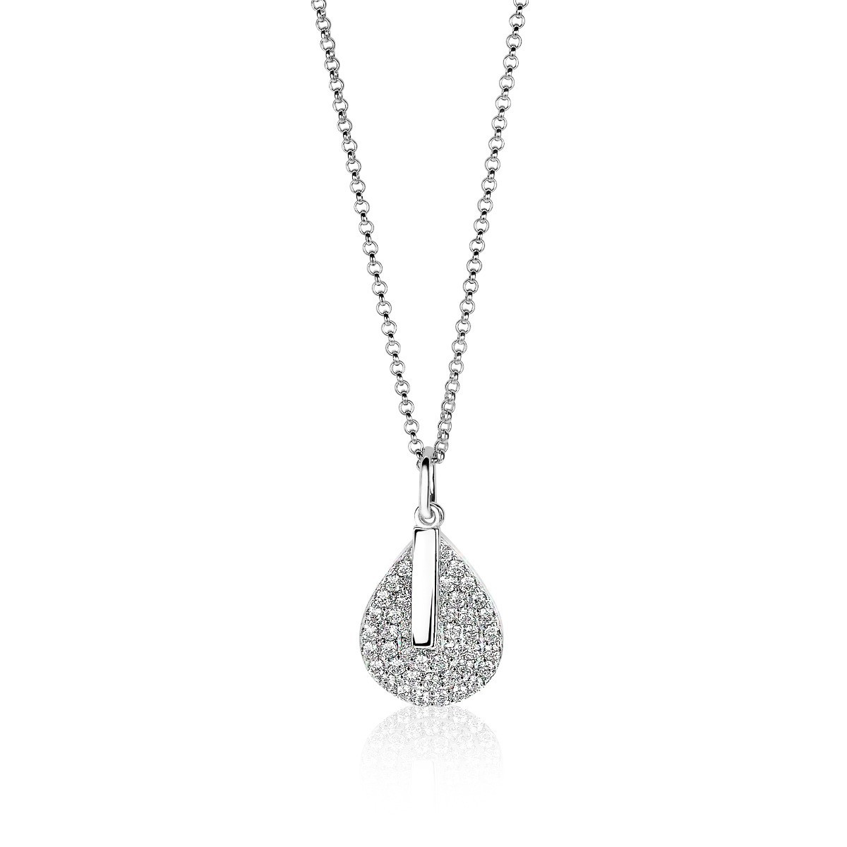 Zinzi ZIC1573 zilveren ketting met hanger druppel zirkonia 14 mm breed - Lengte 40-45 cm