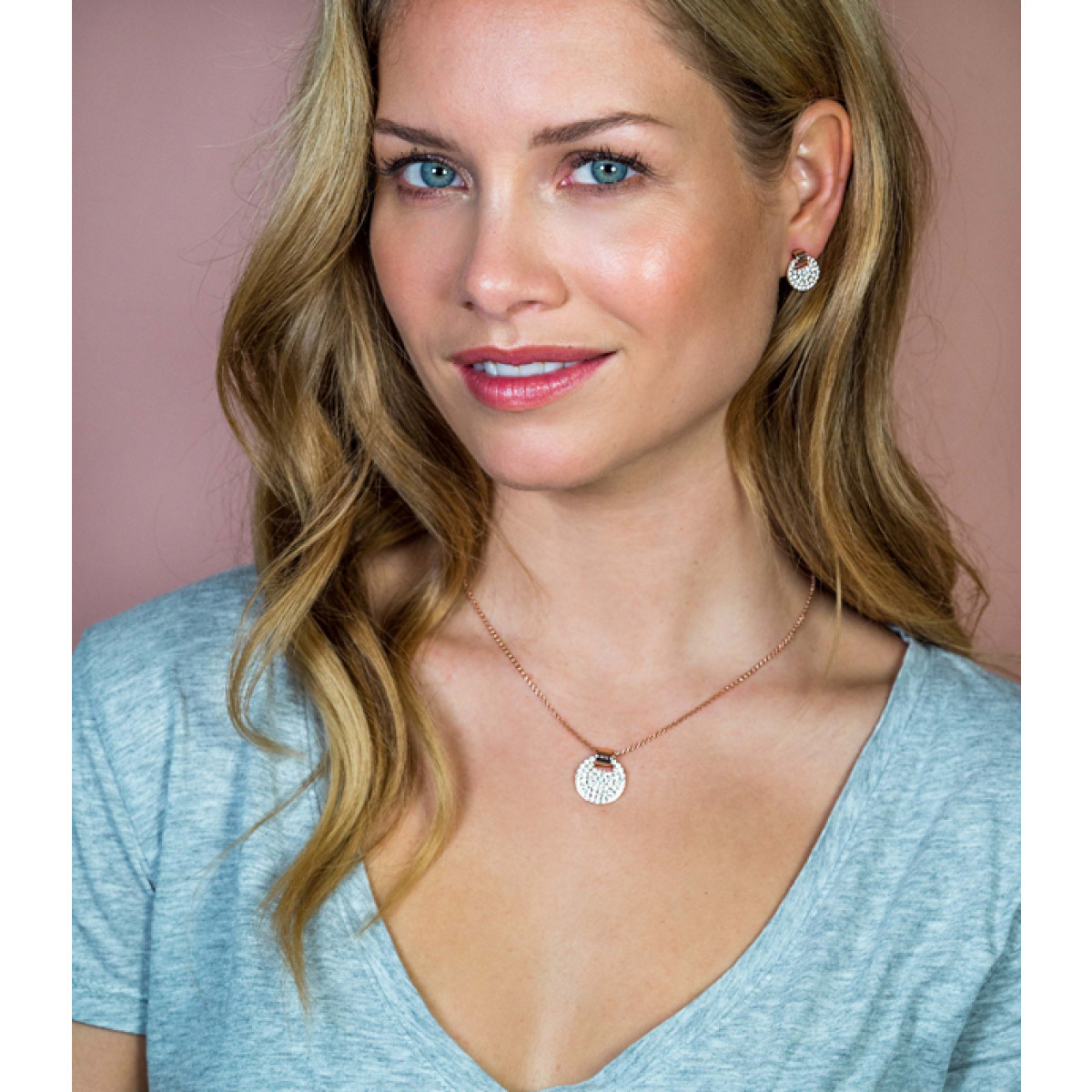 Zinzi ZIC1592R rosékleurige ketting met ronde zirkonia hanger 0.3 mm breed - Lengte 40-45 cm