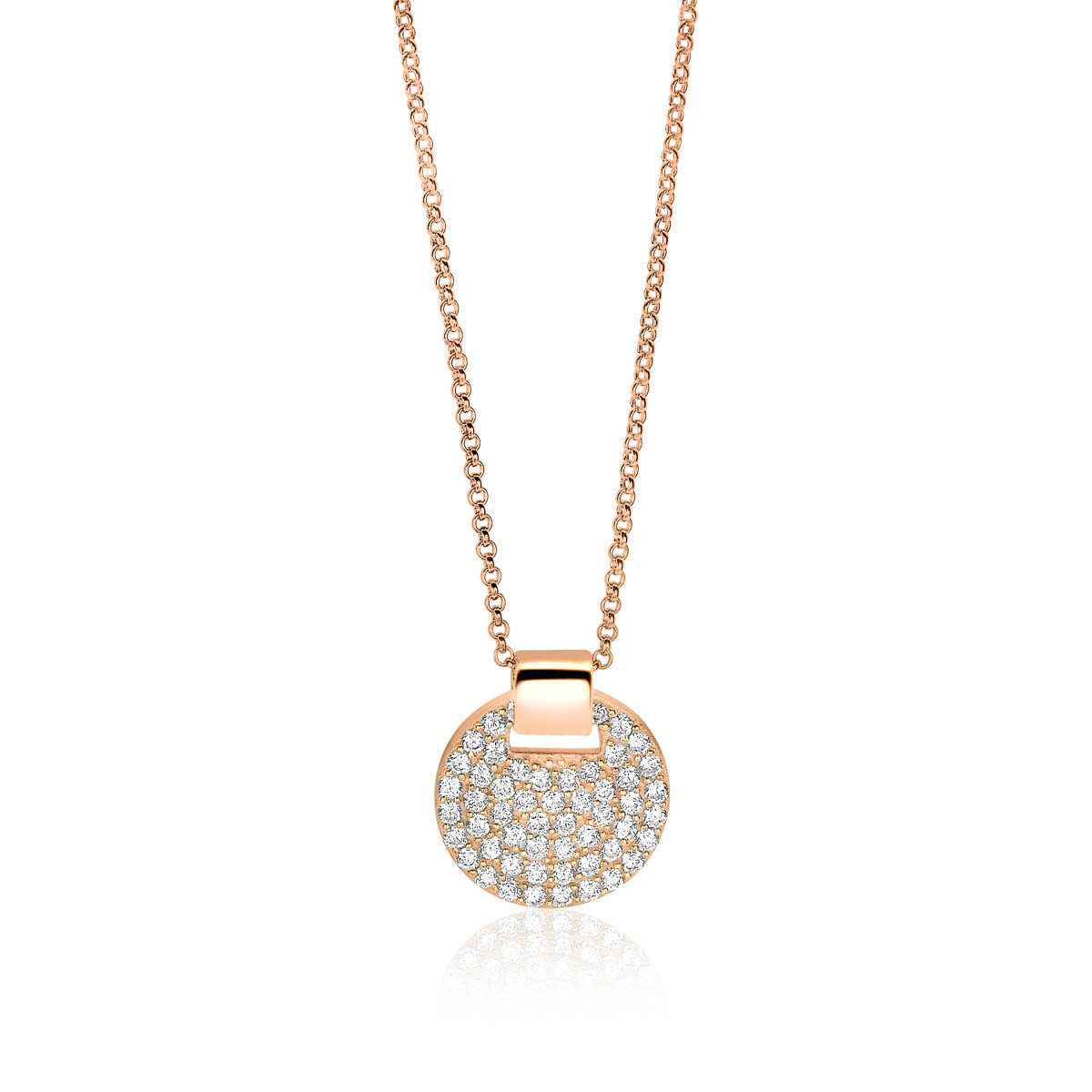 Zinzi ZIC1592R rosékleurige ketting met ronde zirkonia hanger 0.3 mm breed - Lengte 40-45 cm