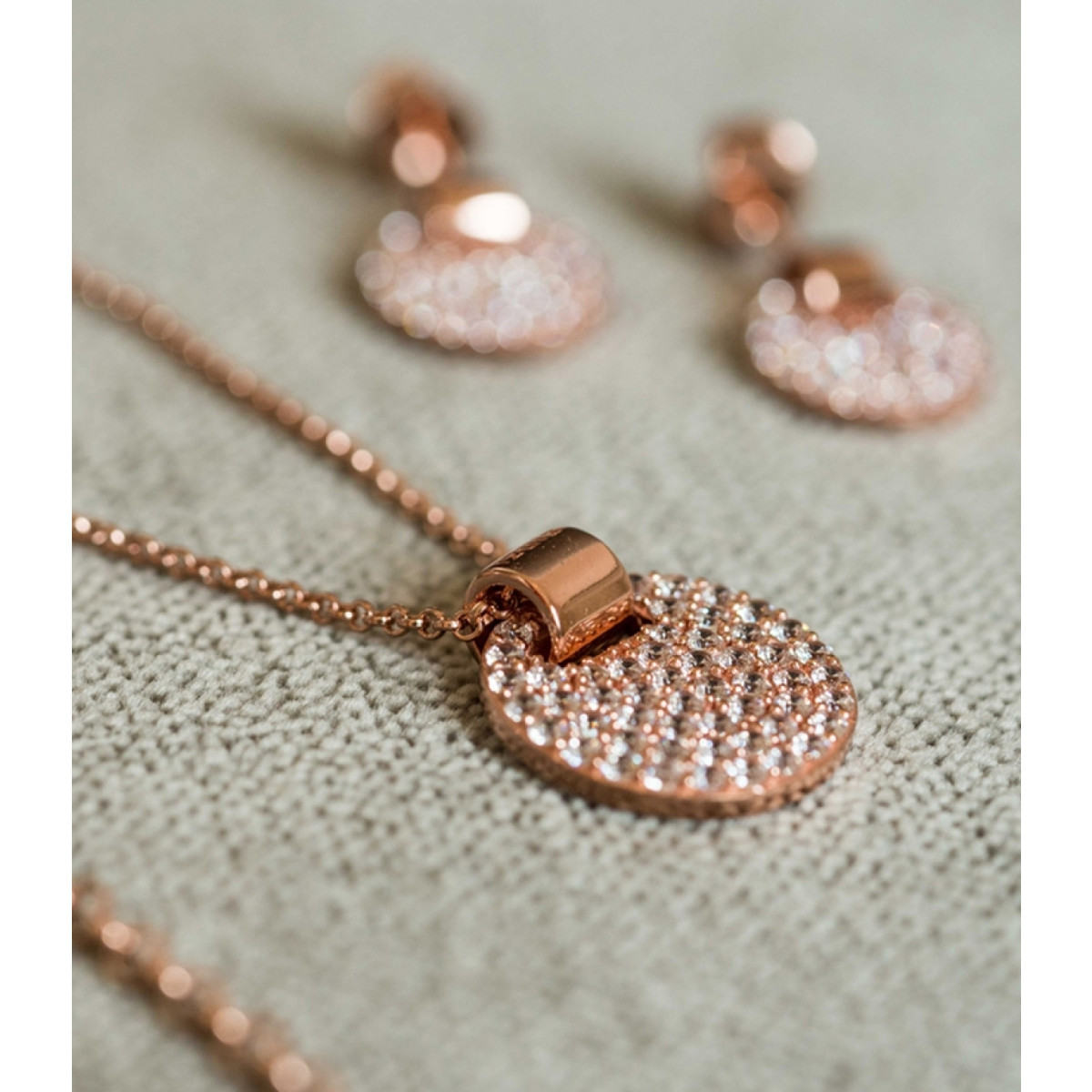 Zinzi ZIC1592R rosékleurige ketting met ronde zirkonia hanger 0.3 mm breed - Lengte 40-45 cm