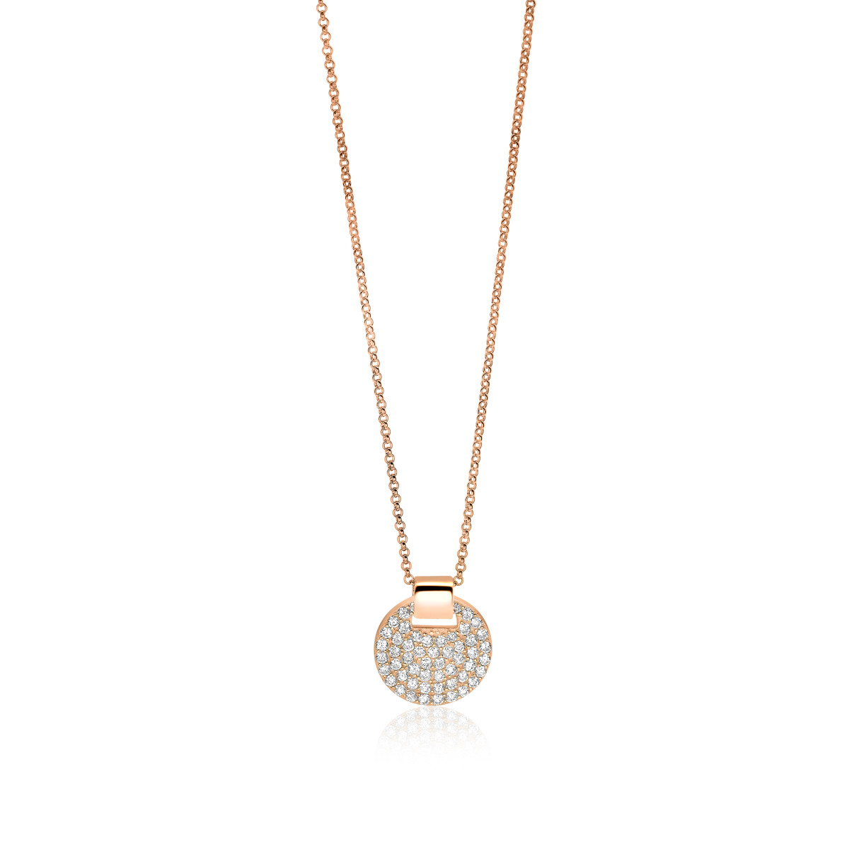 Zinzi ZIC1592R rosékleurige ketting met ronde zirkonia hanger 0.3 mm breed - Lengte 40-45 cm