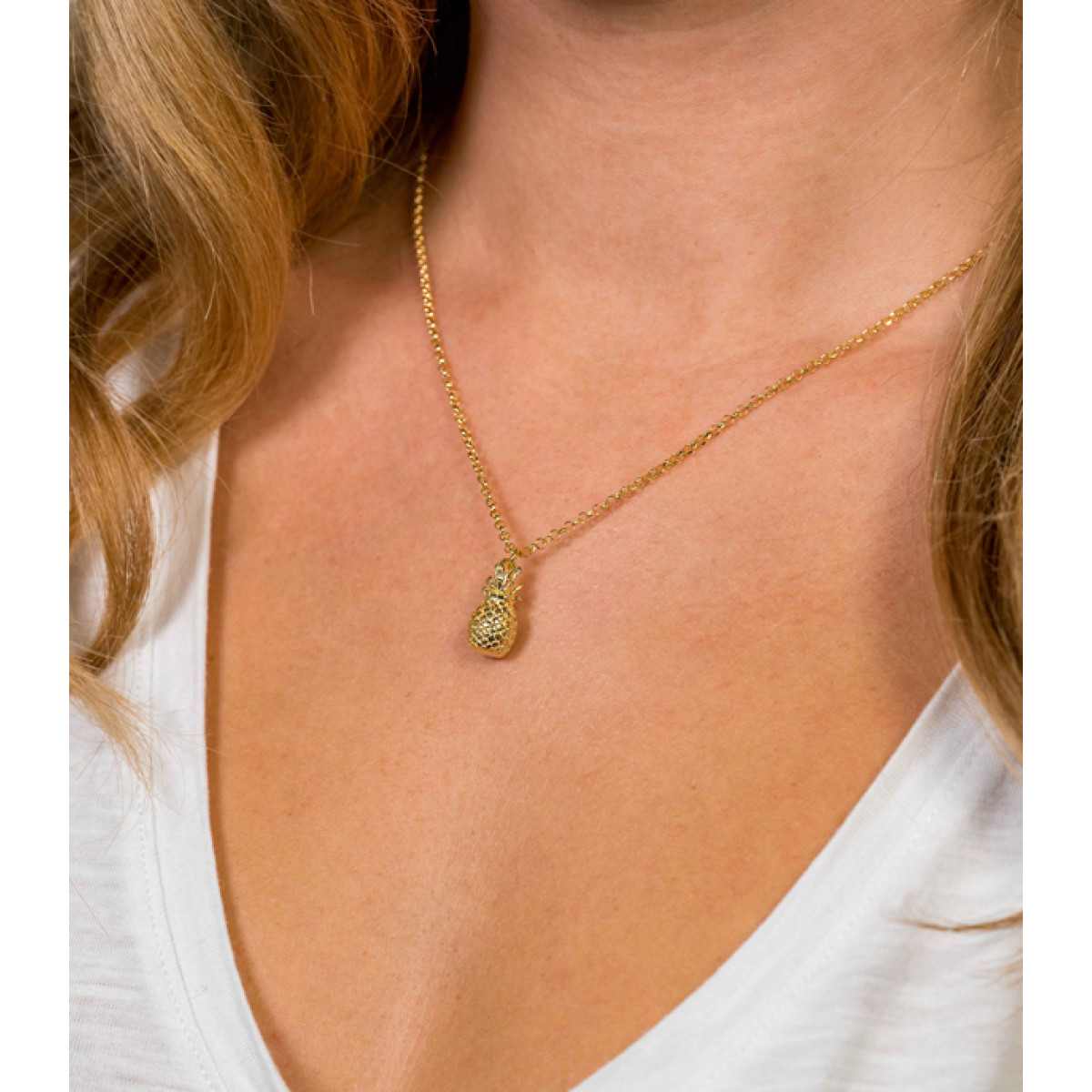 Zinzi ZIC1699G goudkleurige ketting met hanger ananas 9 mm breed - Lengte 42-45 cm