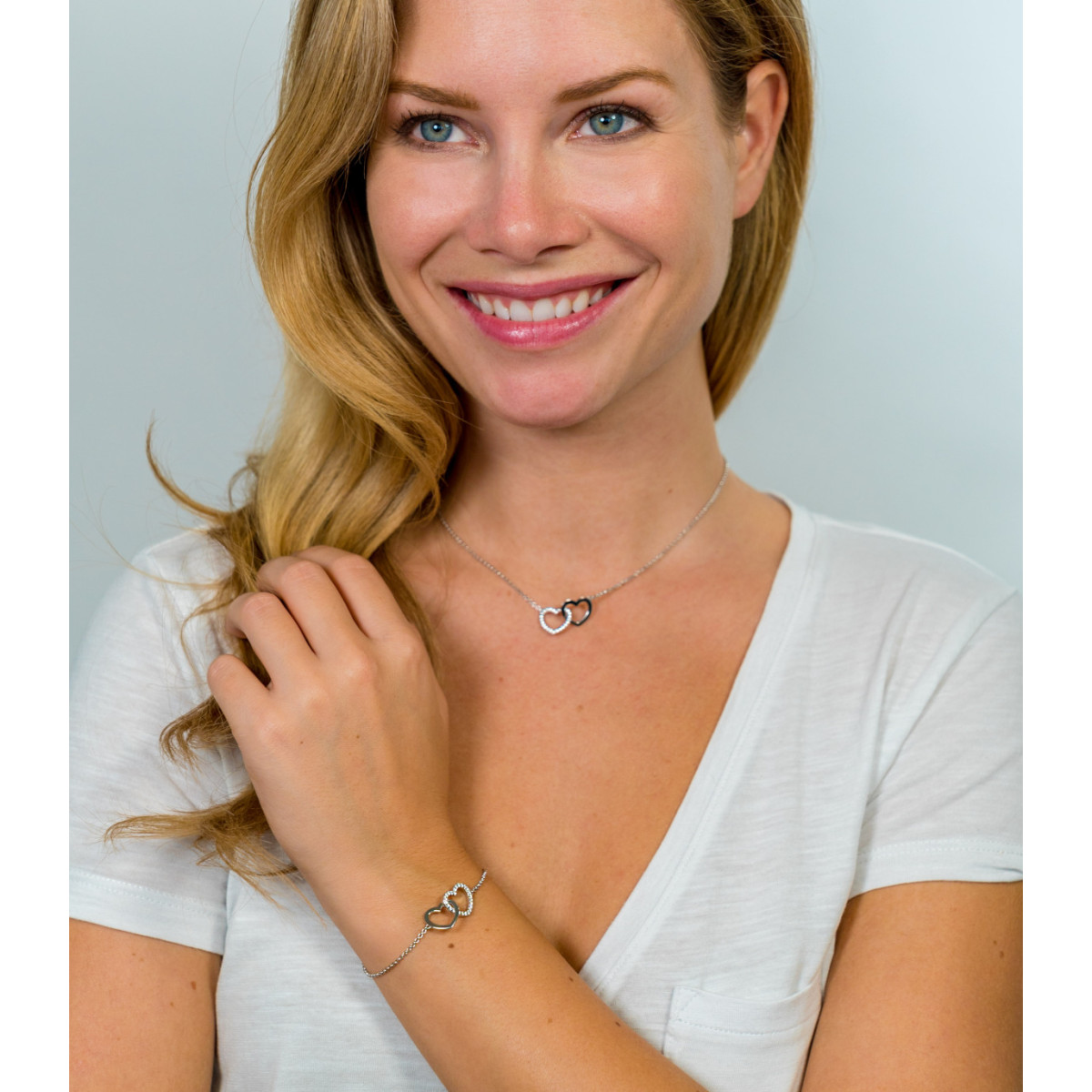 Zinzi ZIC1736 925 zilveren ketting met hanger verweven harten 11 mm breed - Lengte 42-45 cm