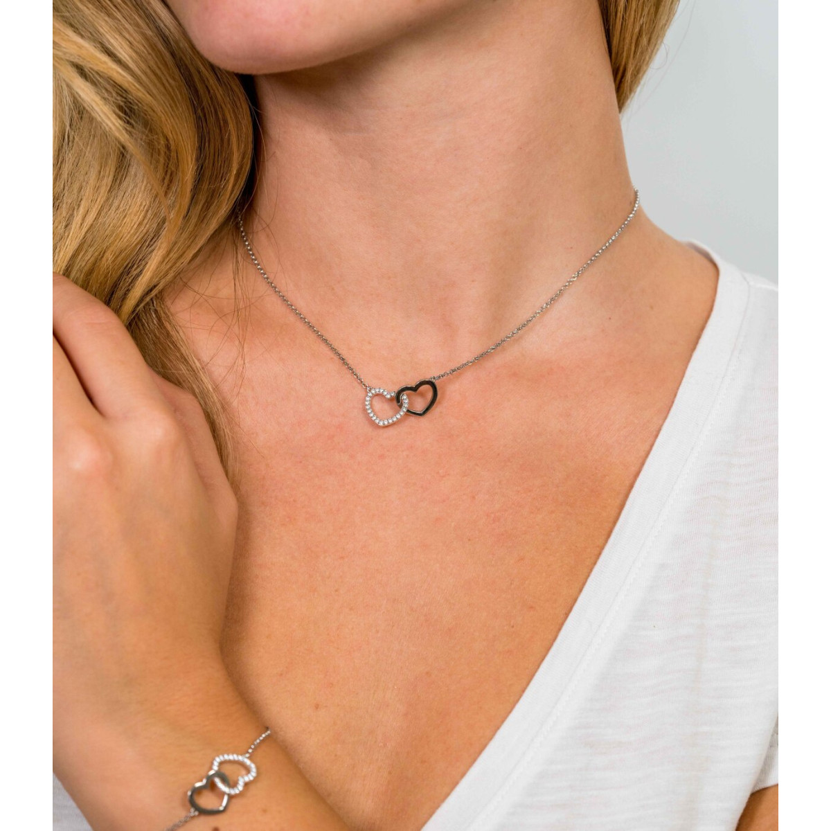 Zinzi ZIC1736 925 zilveren ketting met hanger verweven harten 11 mm breed - Lengte 42-45 cm